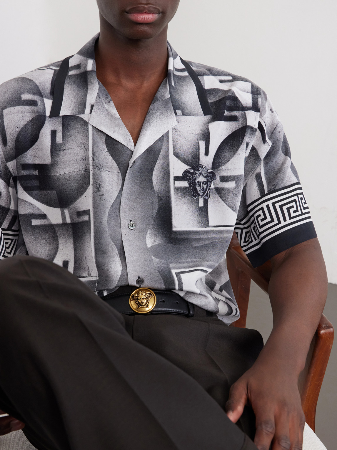 Camp-Collar Printed Silk-Crepe De Chine Shirt