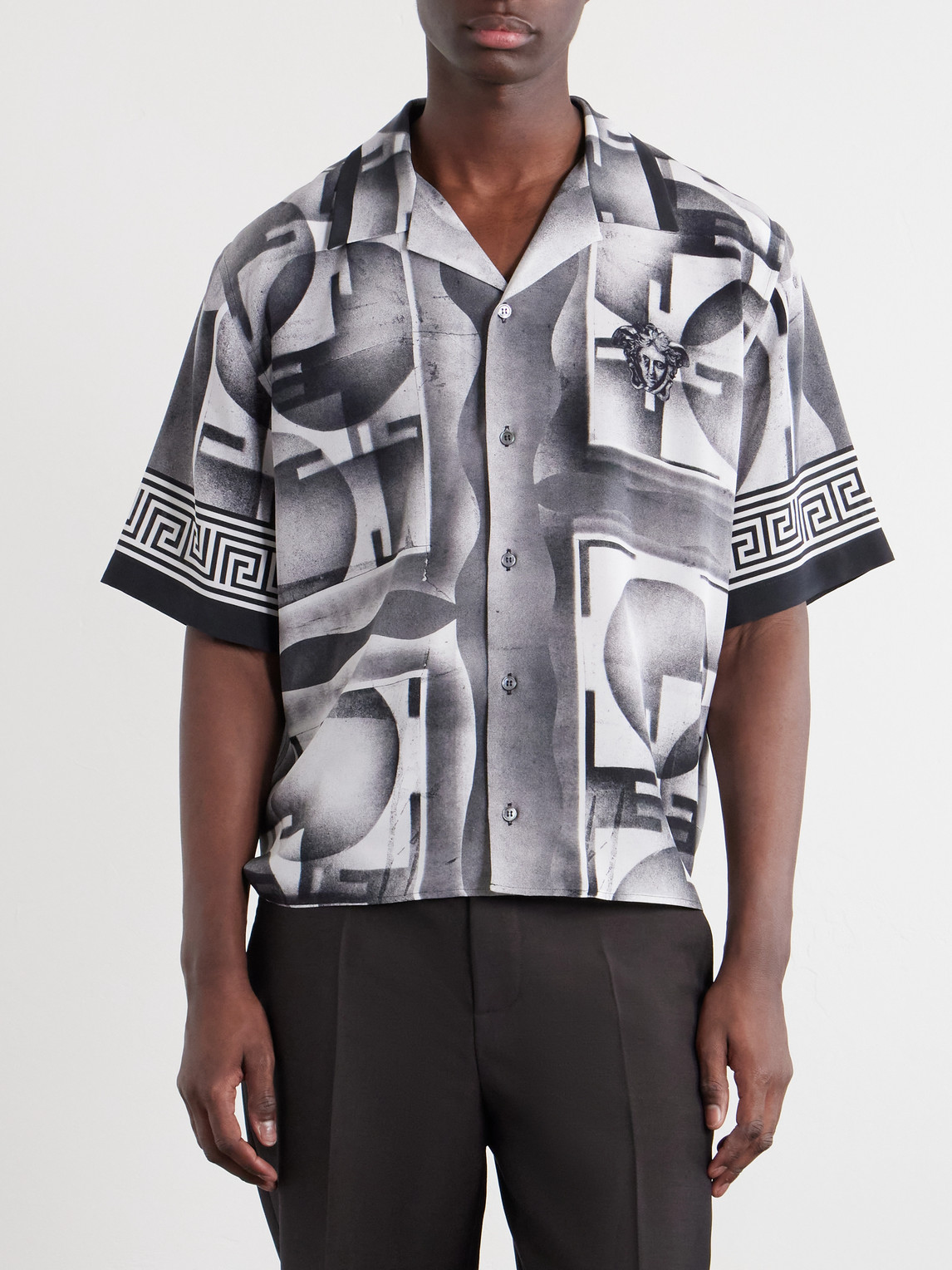 Camp-Collar Printed Silk-Crepe De Chine Shirt