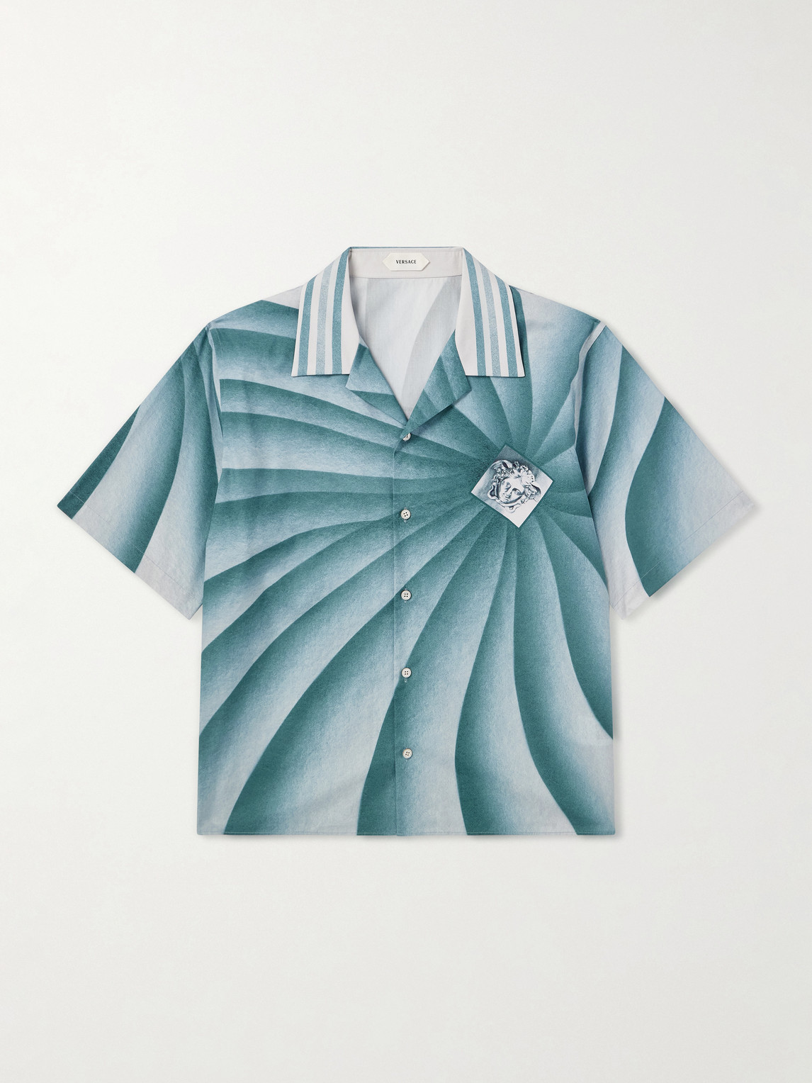 Versace Camp-collar Cotton-poplin Shirt In Blue