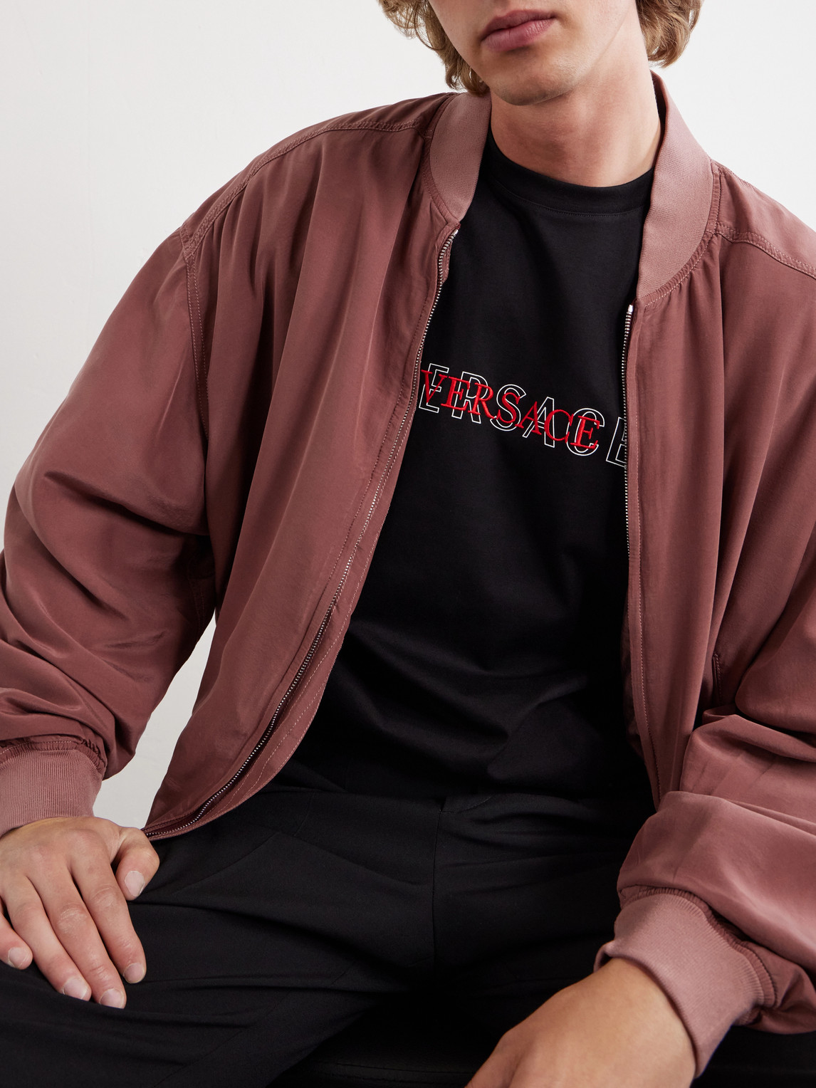 Versace T-shirt With Embroidered Logo In Black
