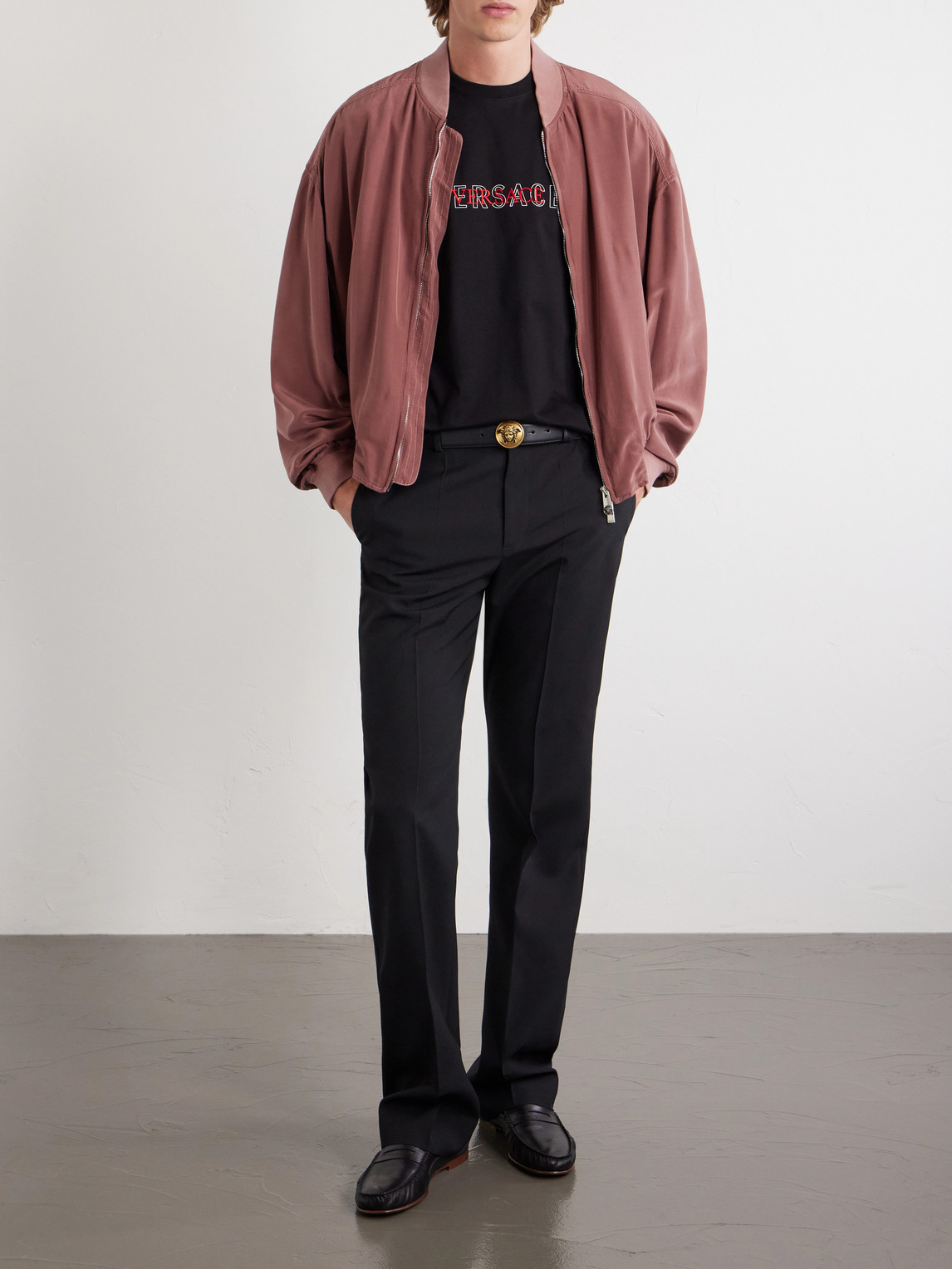 Versace T-shirt With Embroidered Logo In Black