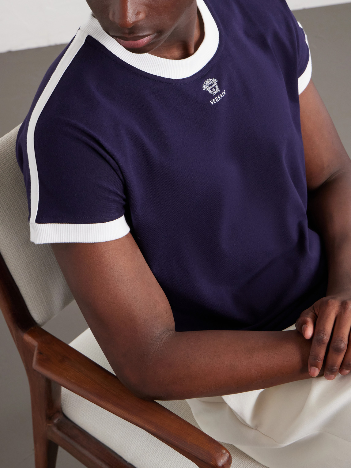 Medusa-Embroidered Cotton-Blend Jersey T-Shirt