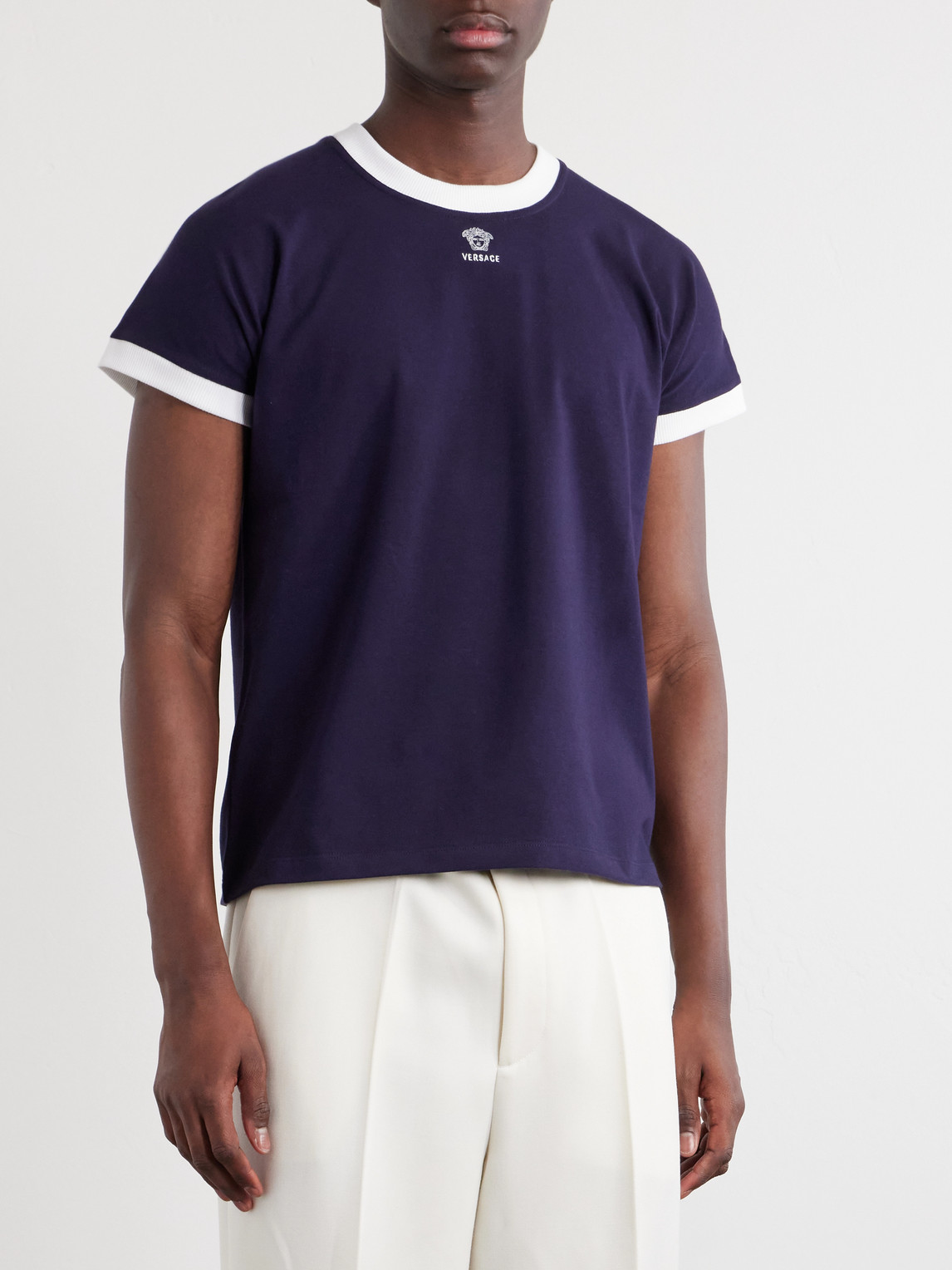 Medusa-Embroidered Cotton-Blend Jersey T-Shirt