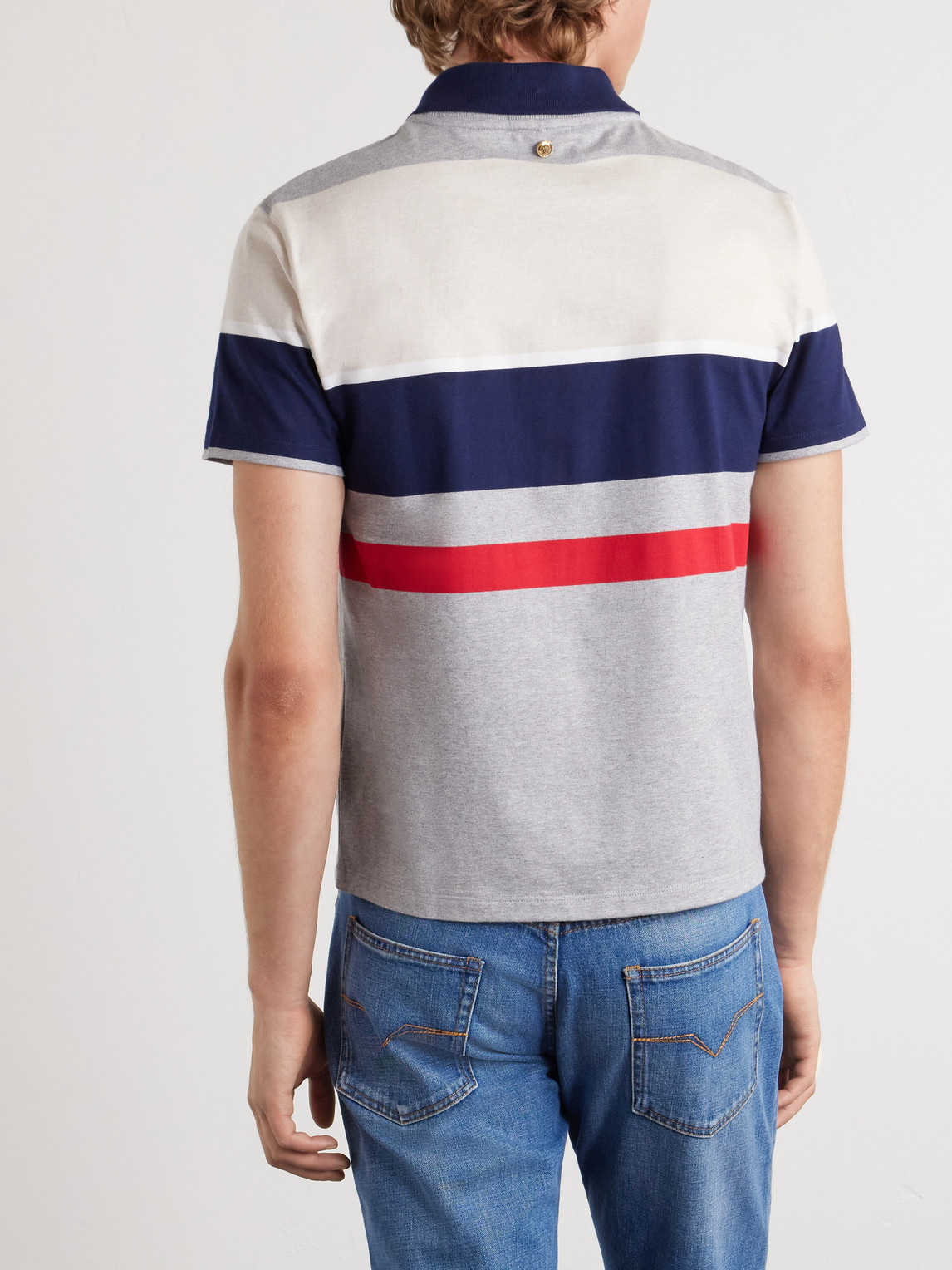 Logo-Embroidered Striped Cotton-Jersey Polo Shirt