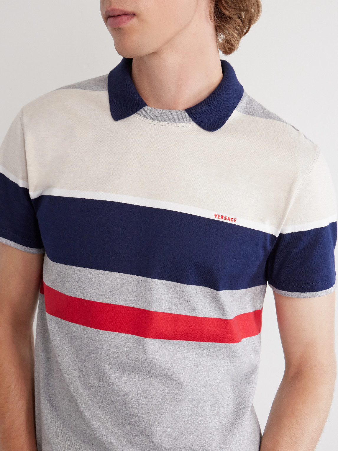 Logo-Embroidered Striped Cotton-Jersey Polo Shirt