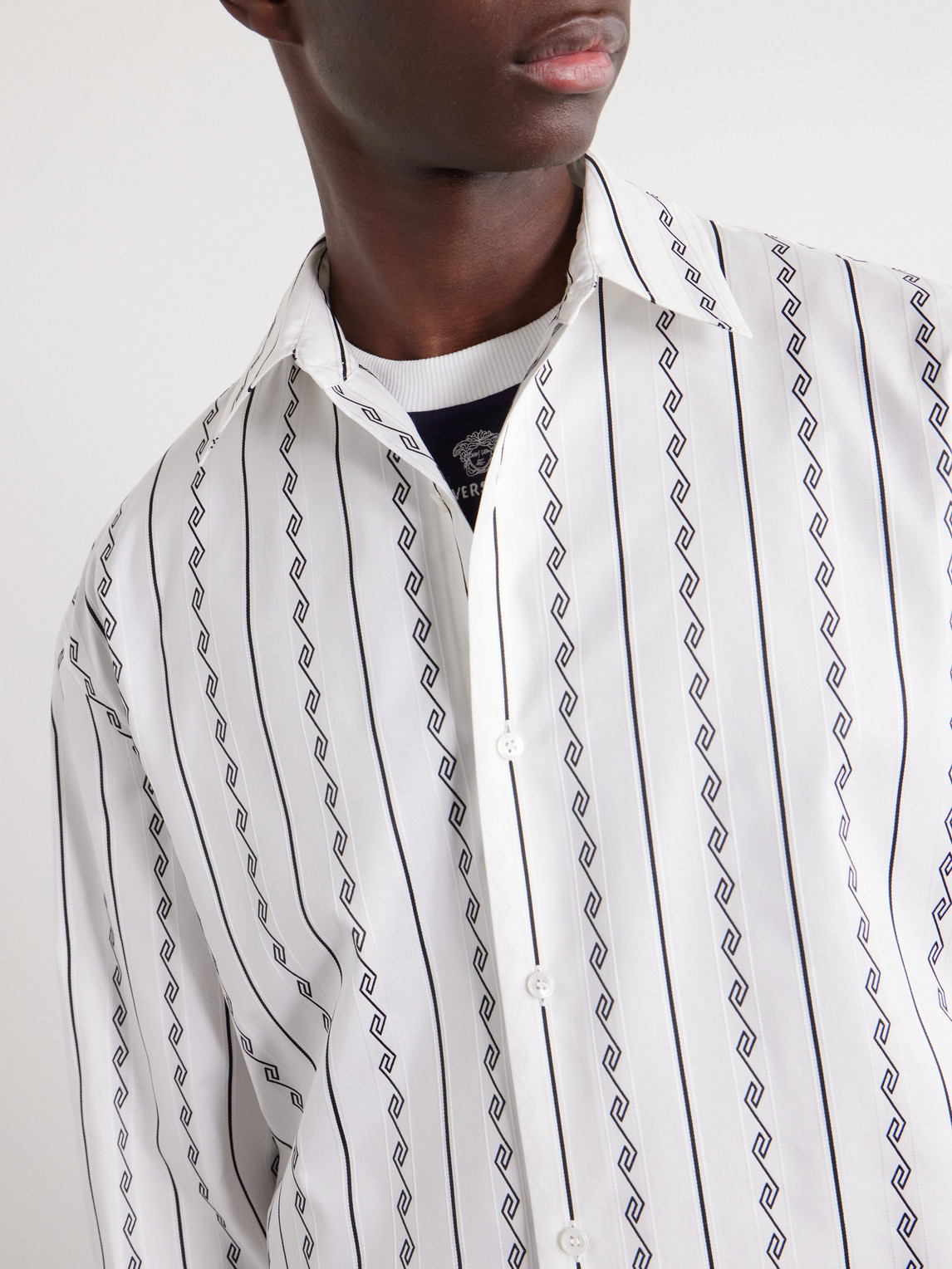 Cotton-Blend Jacquard Shirt Striped