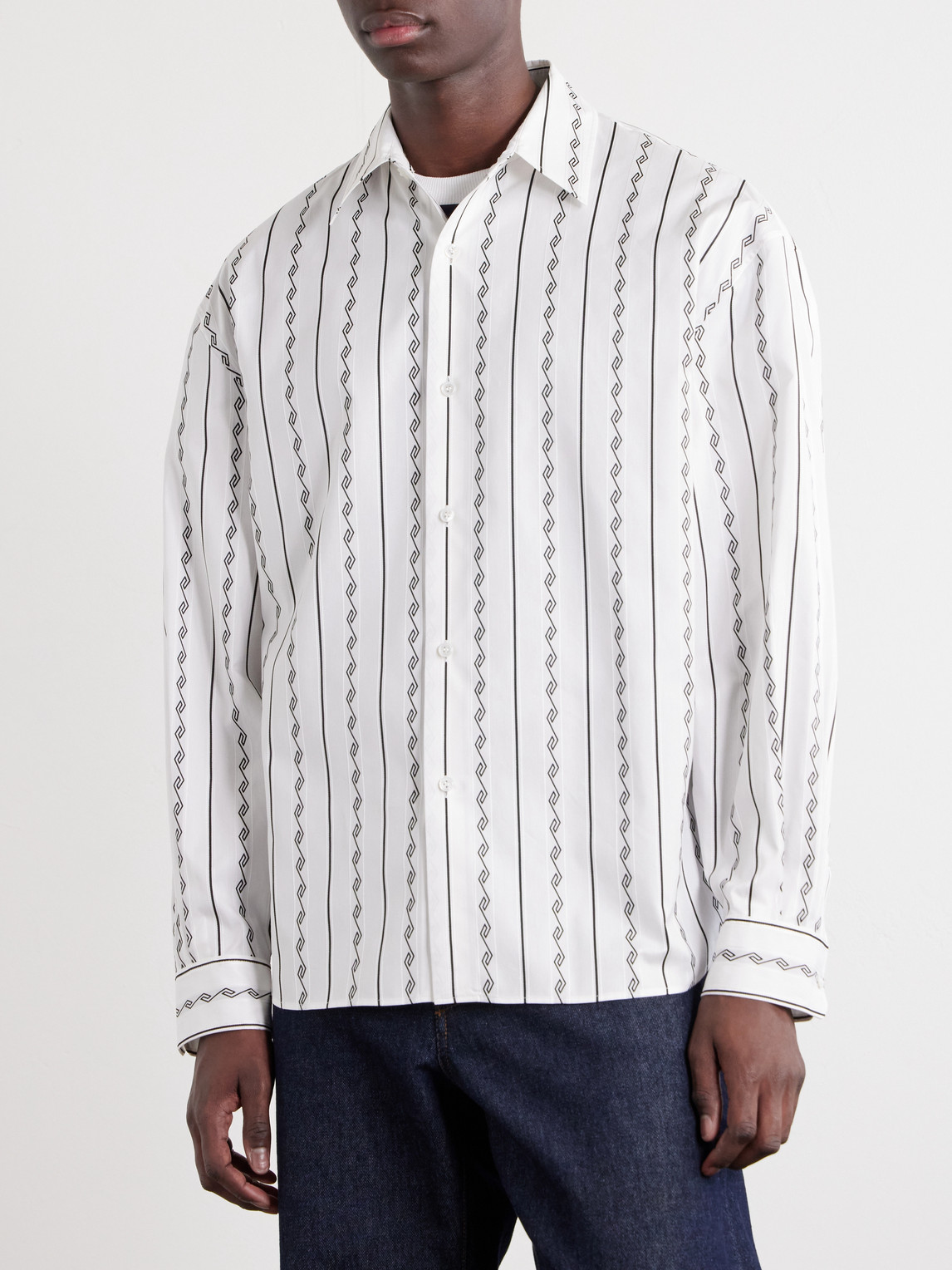 Cotton-Blend Jacquard Shirt Striped