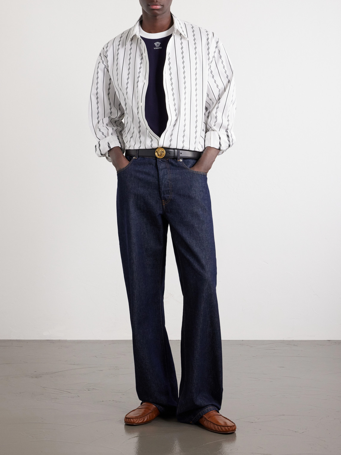 Cotton-Blend Jacquard Shirt Striped