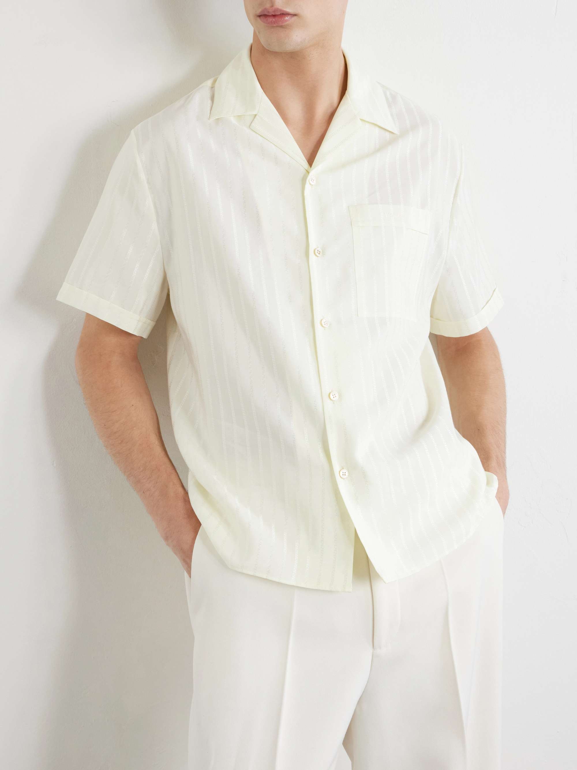 versace short sleeve dress shirt Versace Barocco Jacquard Chambray Denim Shirt, Male, Blue+print, 58