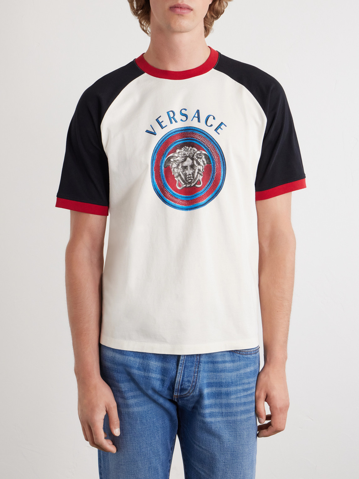 Versace Printed Cotton-jersey Regular T-shirt In White