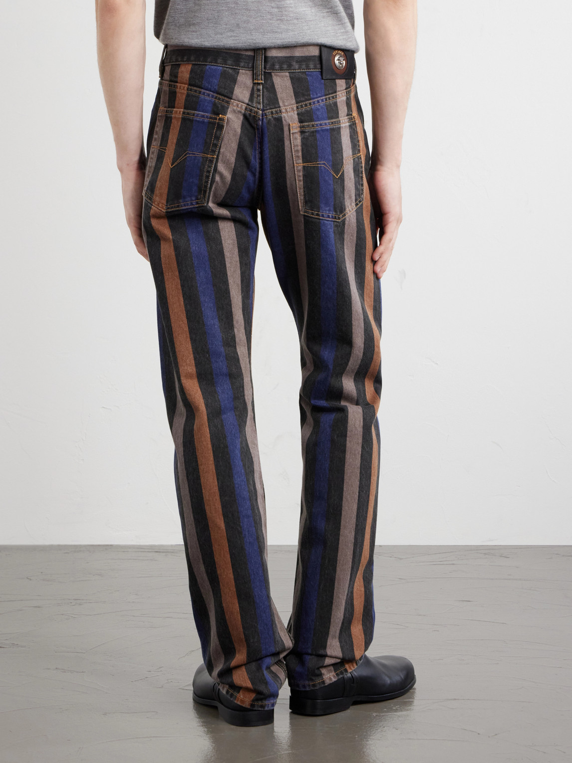 Versace Denim Jeans Striped Pattern Belt Loops In Multi
