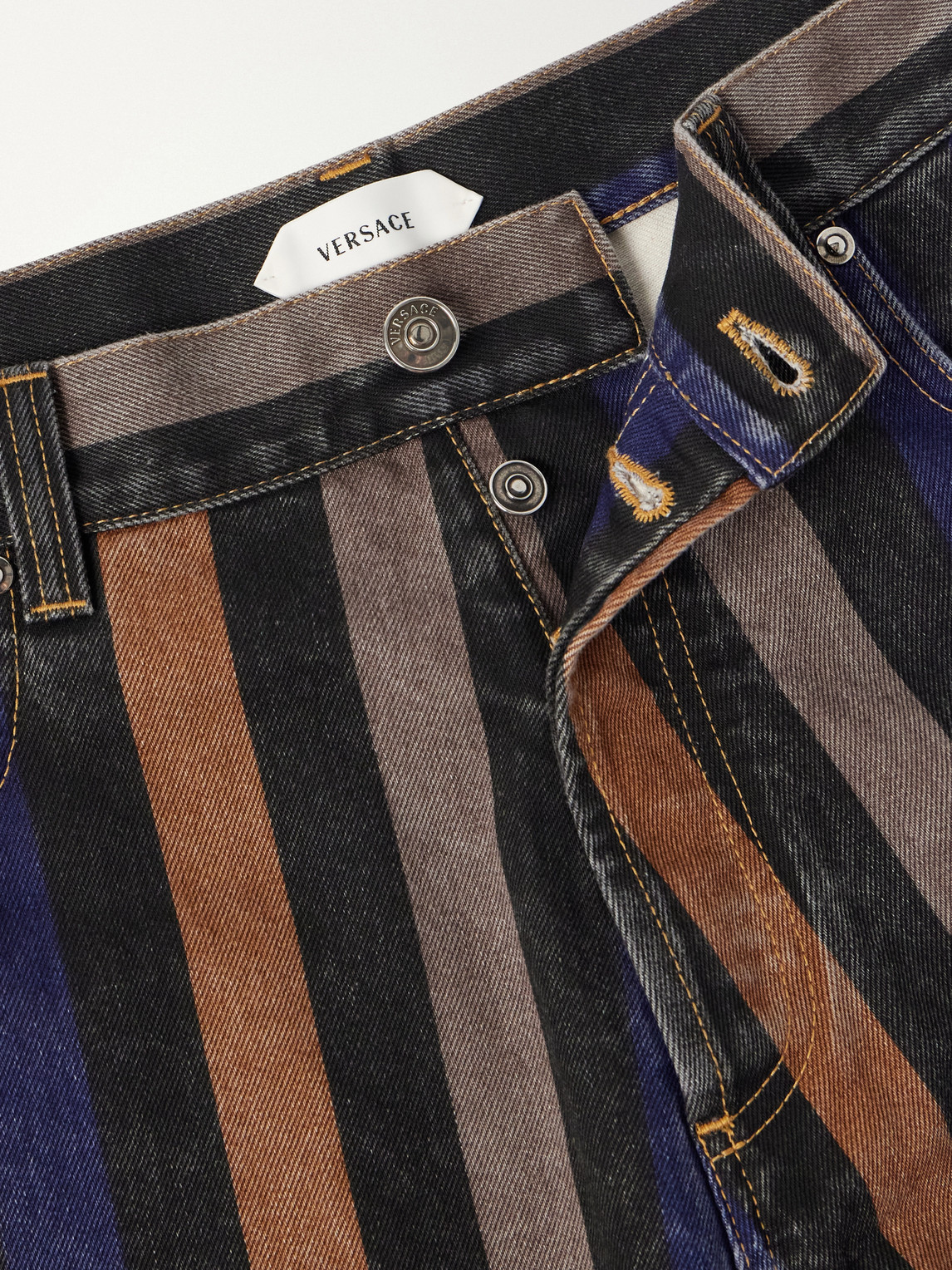 Versace Denim Jeans Striped Pattern Belt Loops In Multi