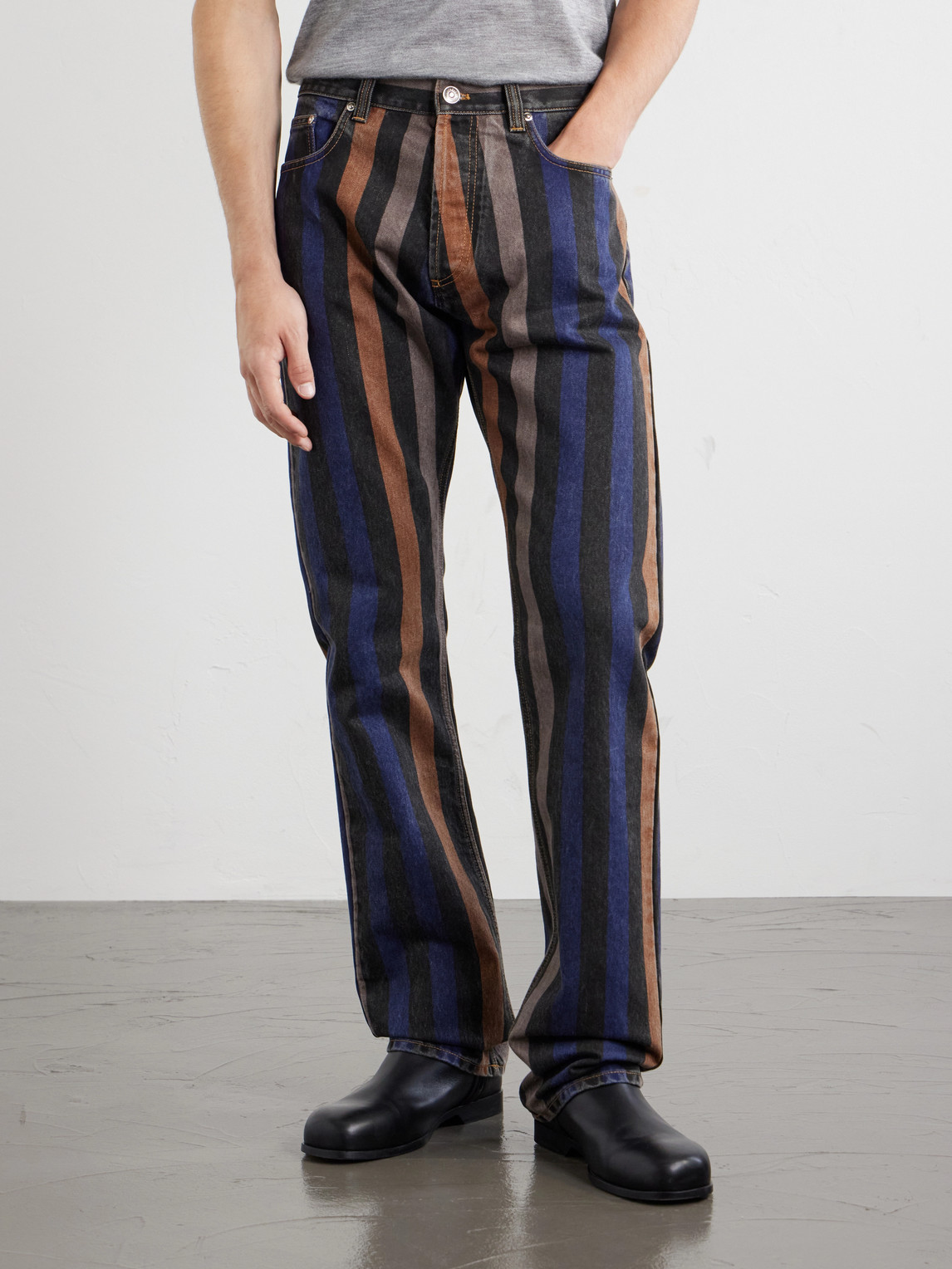 Versace Denim Jeans Striped Pattern Belt Loops In Multi