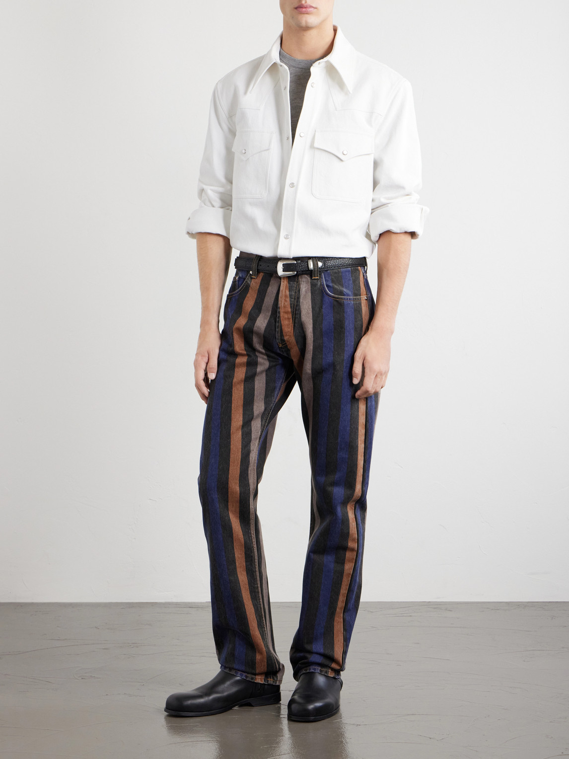 Versace Denim Jeans Striped Pattern Belt Loops In Multi