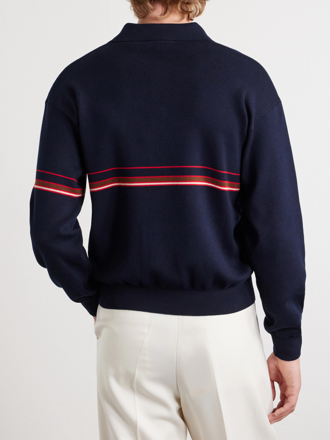  Versace - Logo-embroidered Striped Cotton Polo Sweater - Men - Blue - It 46 