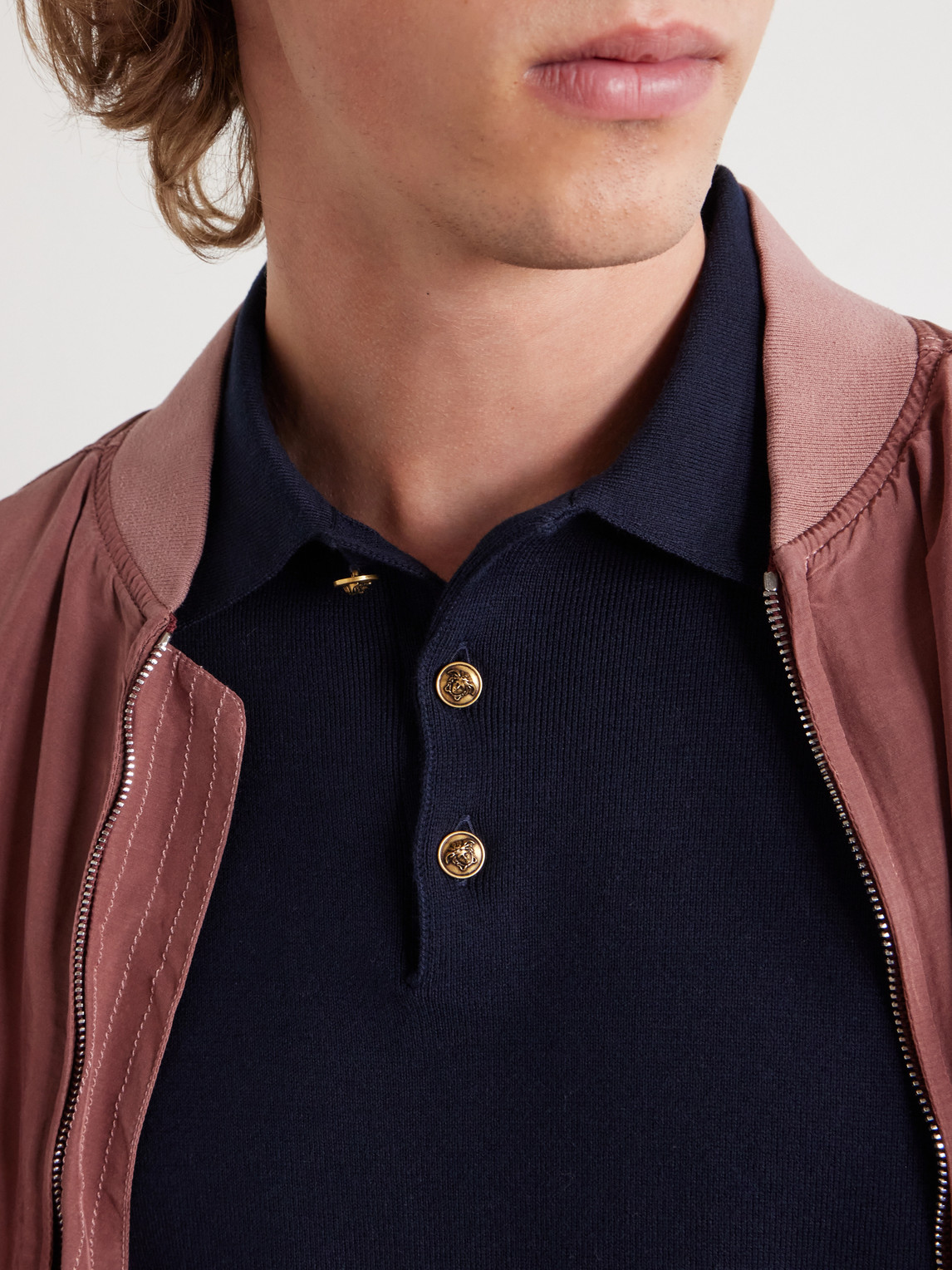 Logo-Embroidered Striped Cotton Polo Sweater