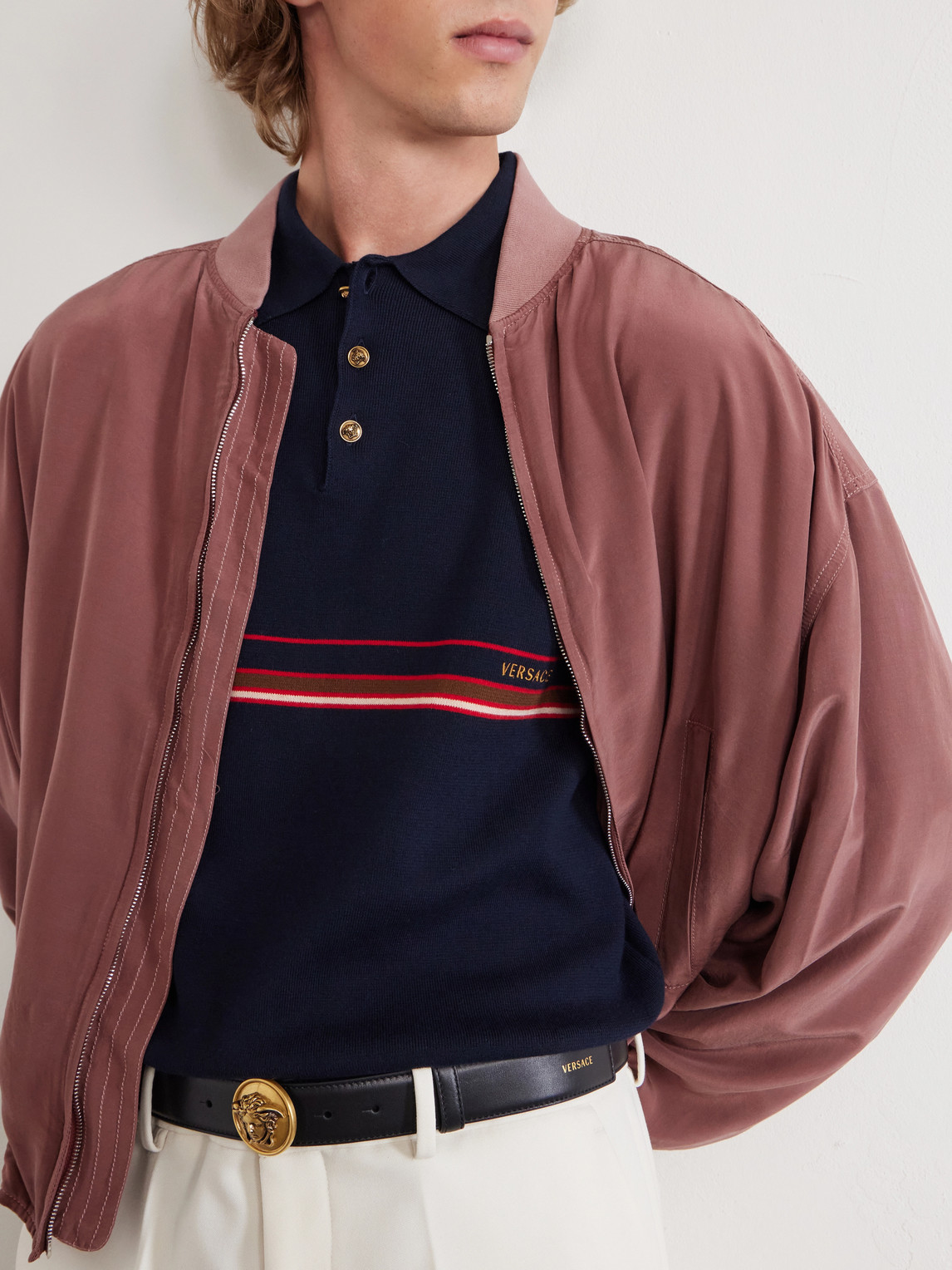 Logo-Embroidered Striped Cotton Polo Sweater