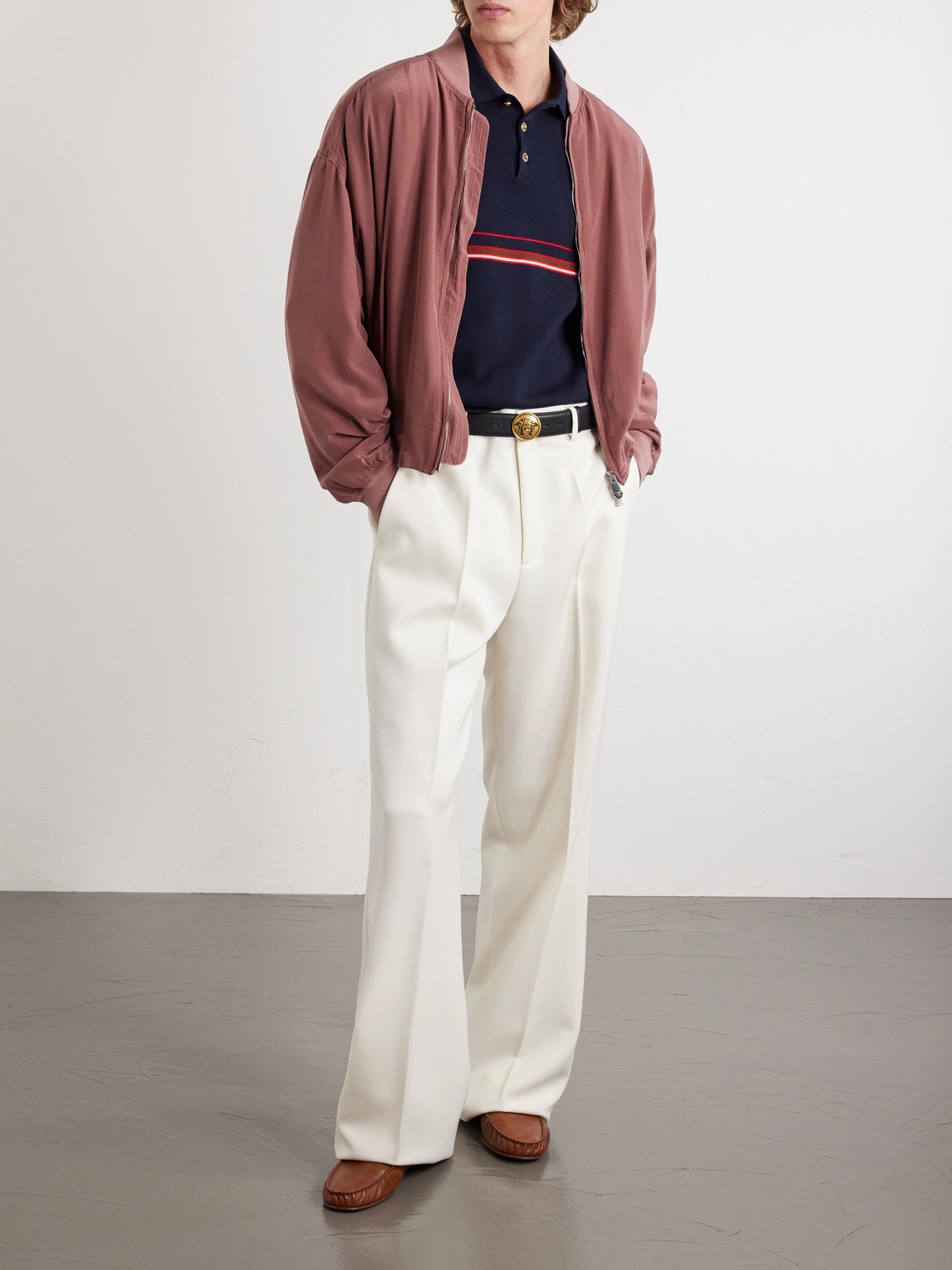 Logo-Embroidered Striped Cotton Polo Sweater