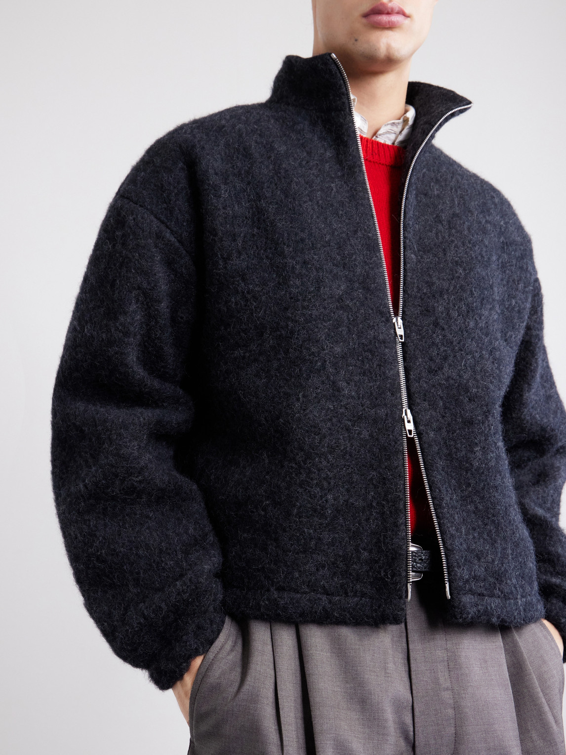 Brushed Wool-Blend Blouson Jacket