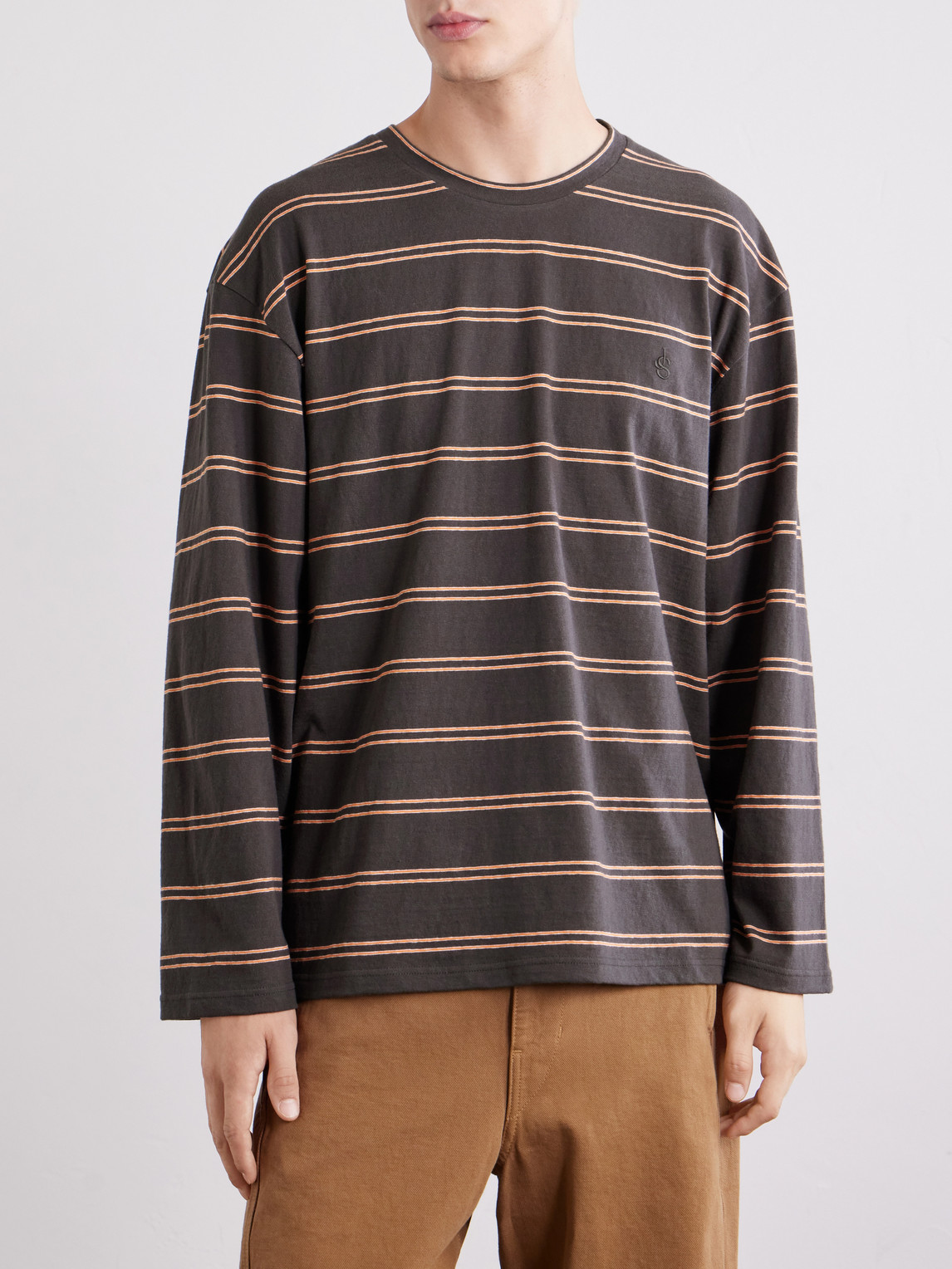 Logo-Embroidered Striped Cotton-Jersey T-Shirt