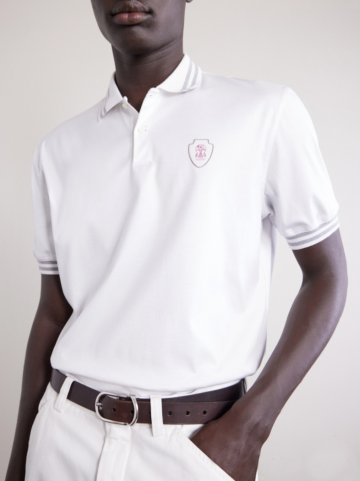 Logo-Appliquéd Striped Cotton-Jersey Polo Shirt