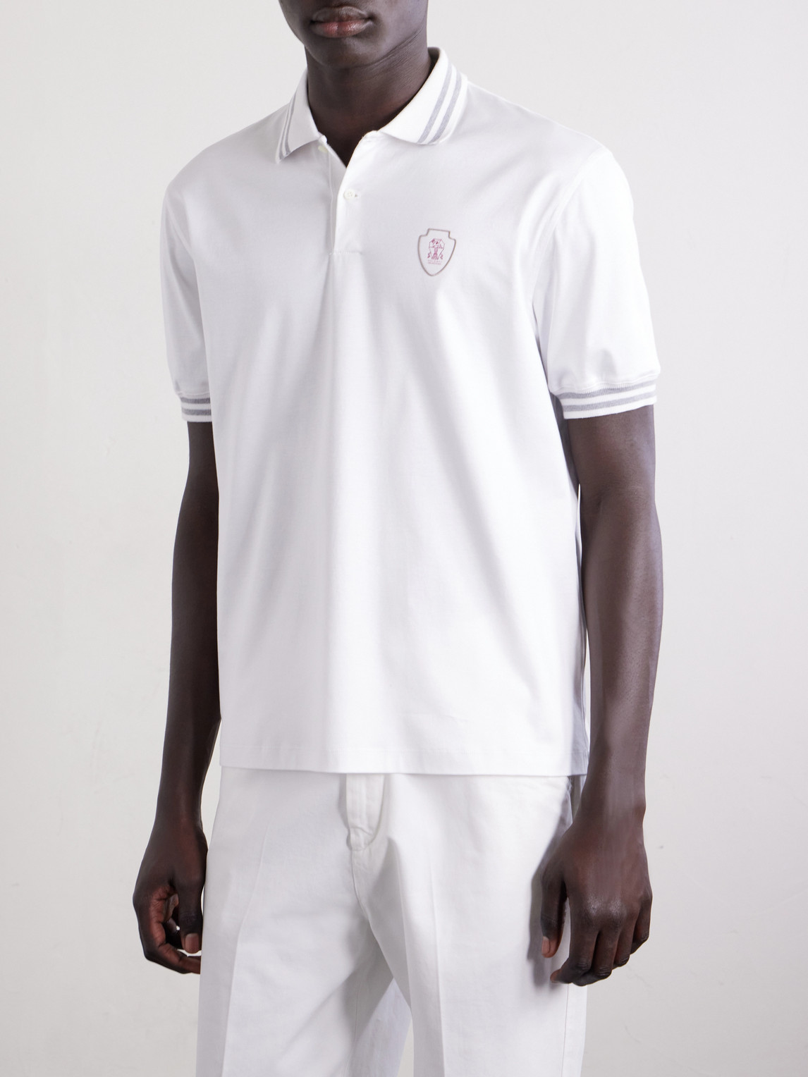 Logo-Appliquéd Striped Cotton-Jersey Polo Shirt