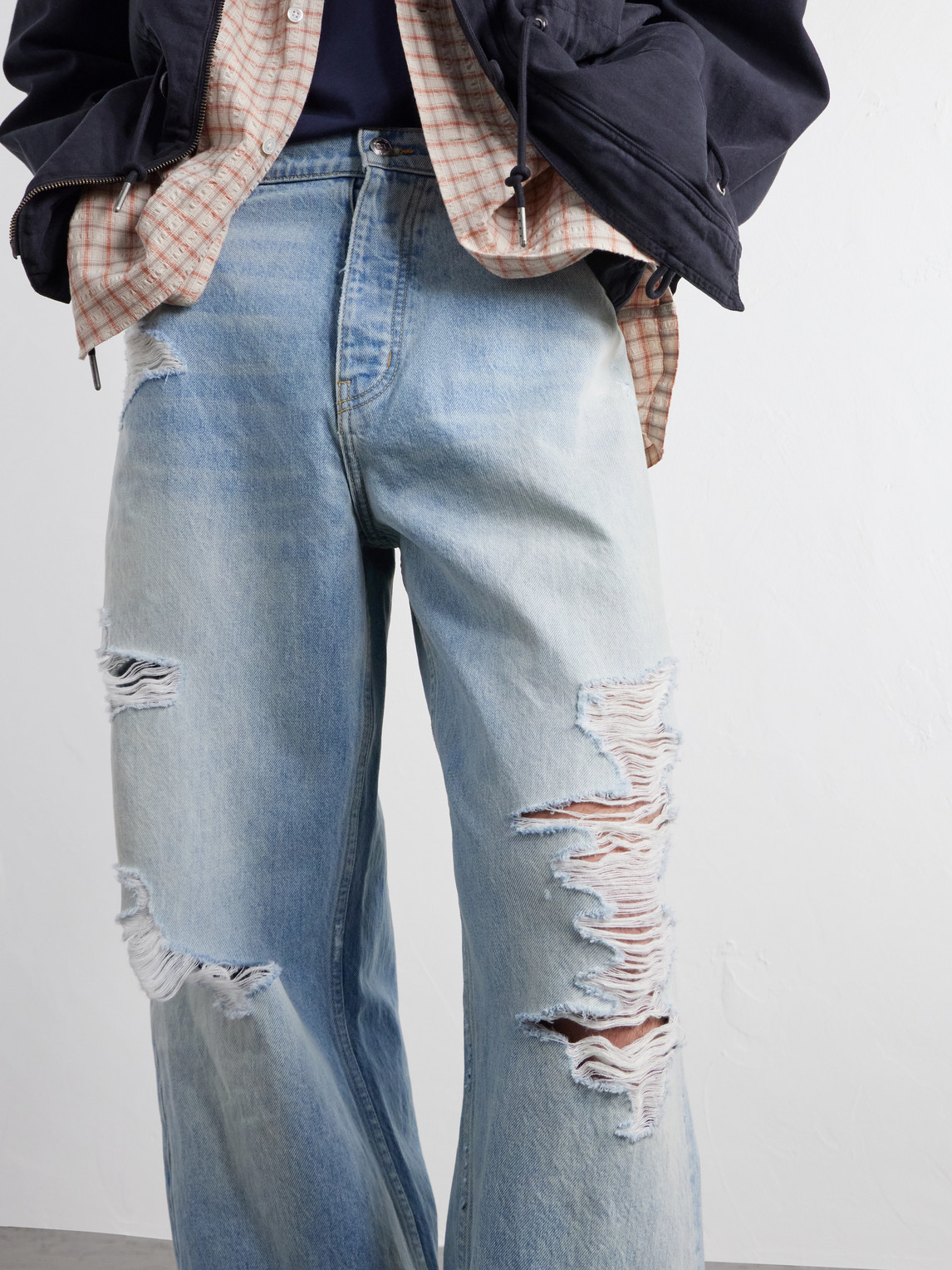 Wide-Leg Distressed Jeans