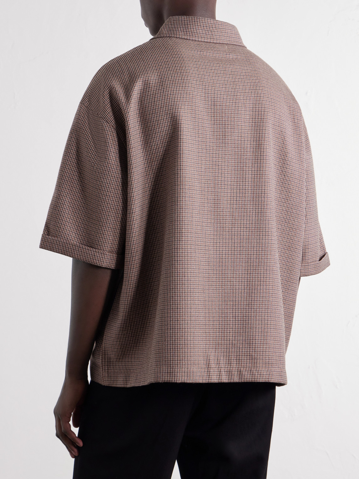 Houndstooth Wool-Blend Twill Shirt