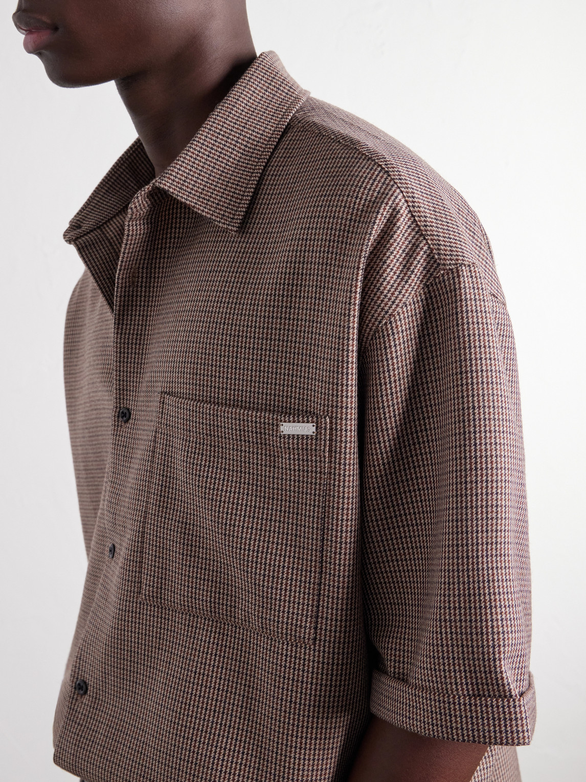 Houndstooth Wool-Blend Twill Shirt