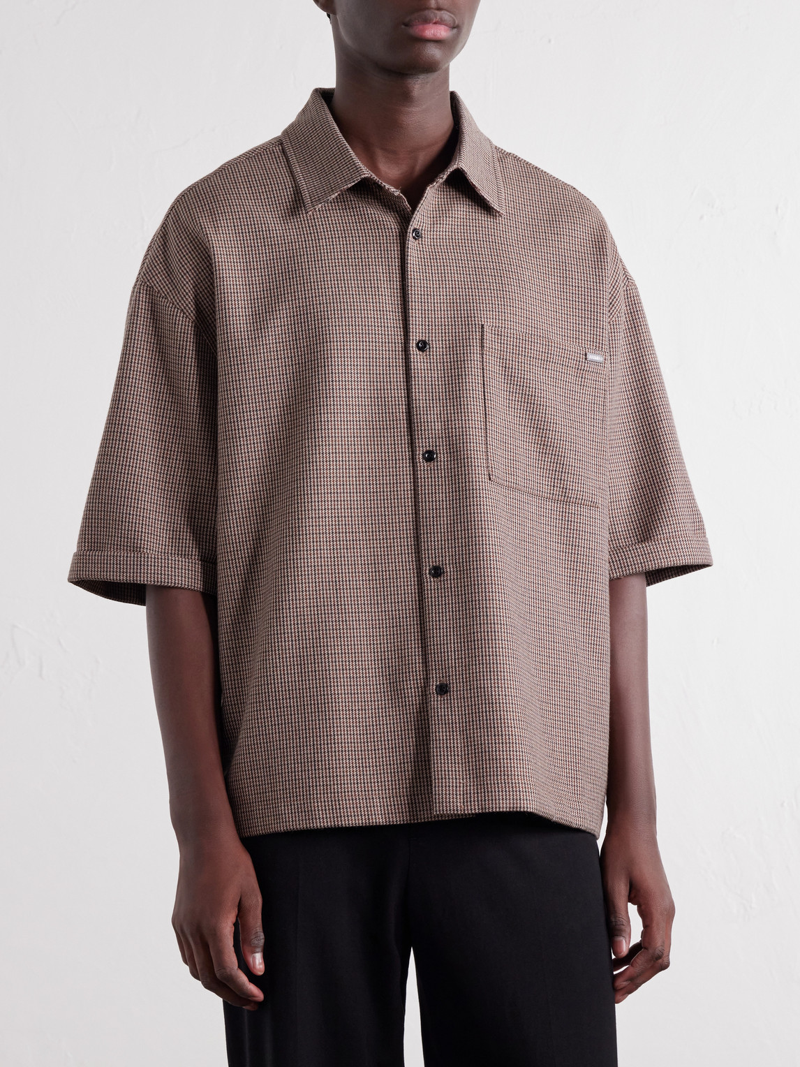 Houndstooth Wool-Blend Twill Shirt