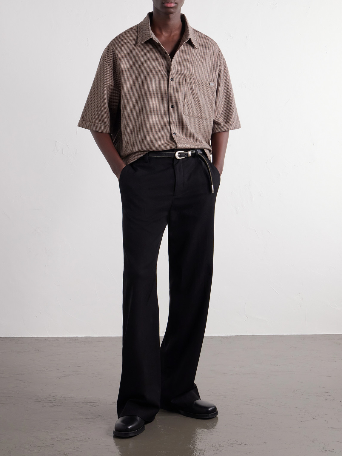 Houndstooth Wool-Blend Twill Shirt