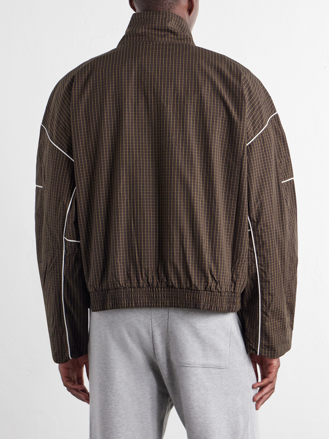 Grid Checked Logo-Embroidered Cotton Blouson Jacket