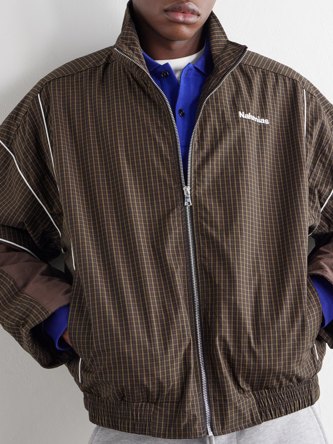 Grid Checked Logo-Embroidered Cotton Blouson Jacket