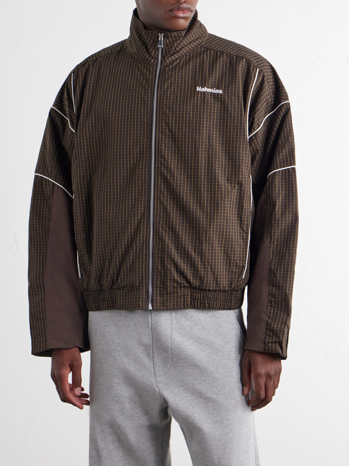 Grid Checked Logo-Embroidered Cotton Blouson Jacket