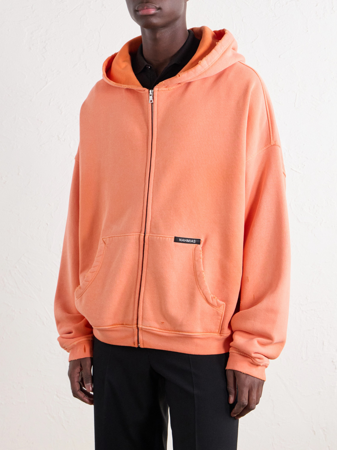 Distressed Cotton-Jersey Zip-Up Hoodie