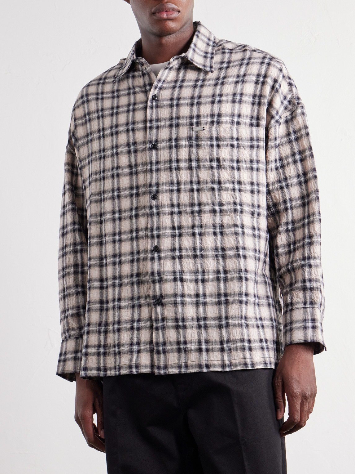 Checked Cotton-Blend Seersucker Shirt