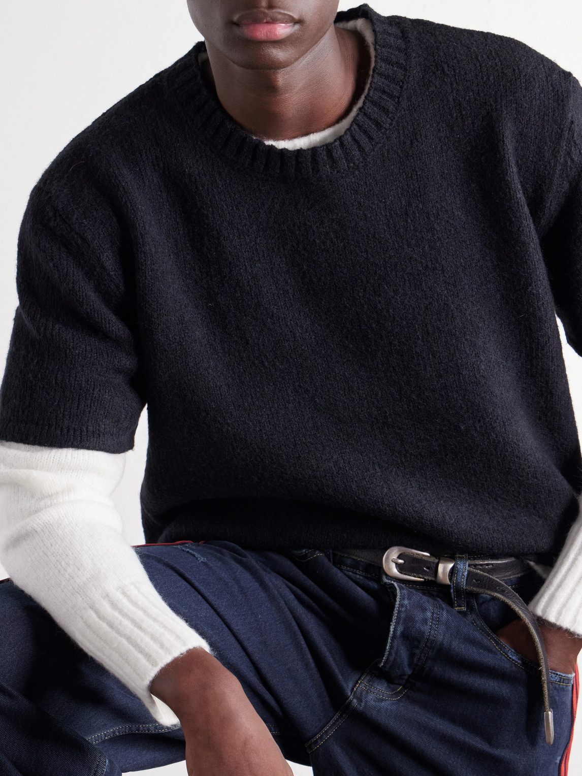Two-Tone Layered Brushed Sweater