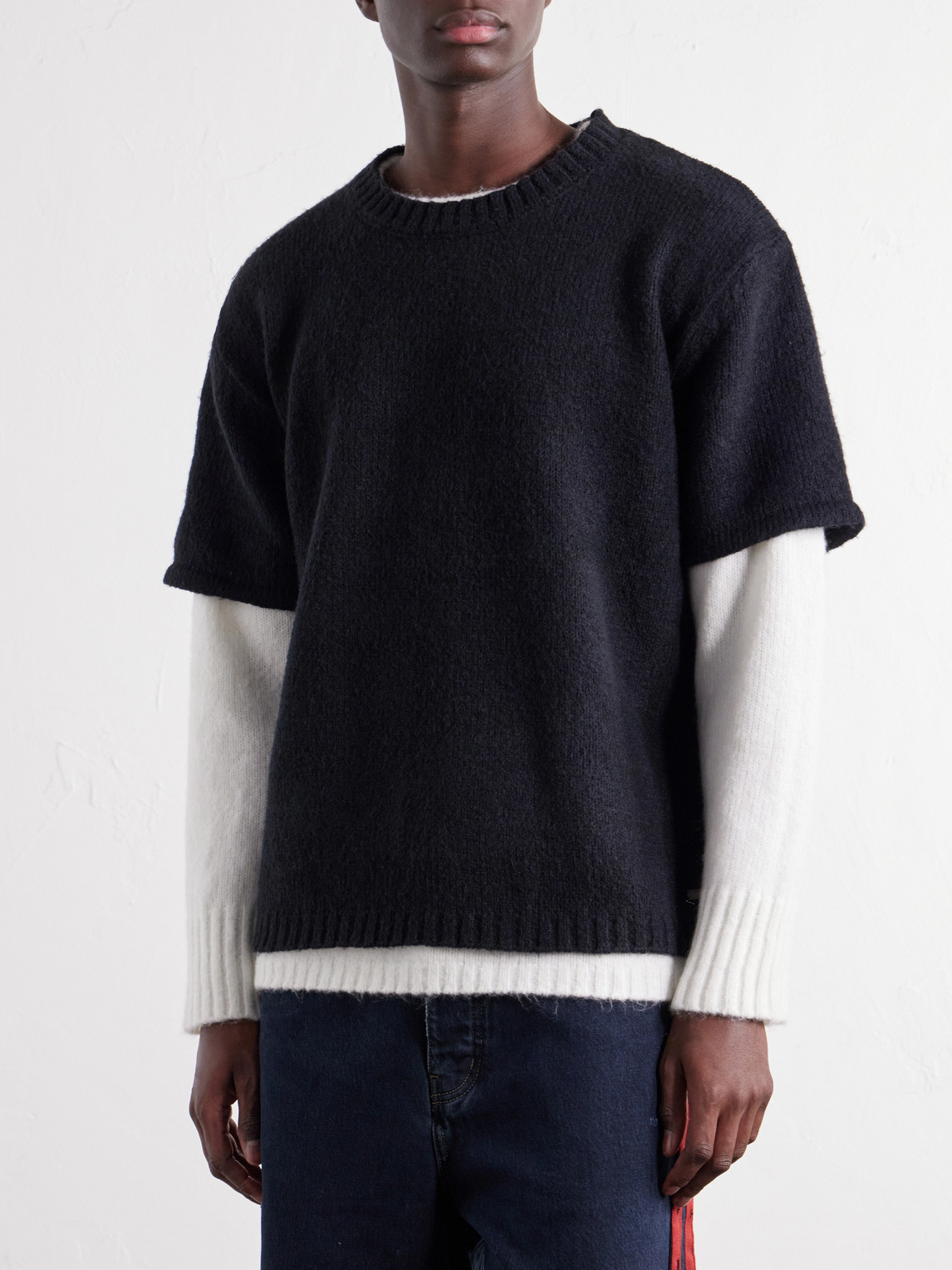 Two-Tone Layered Brushed Sweater