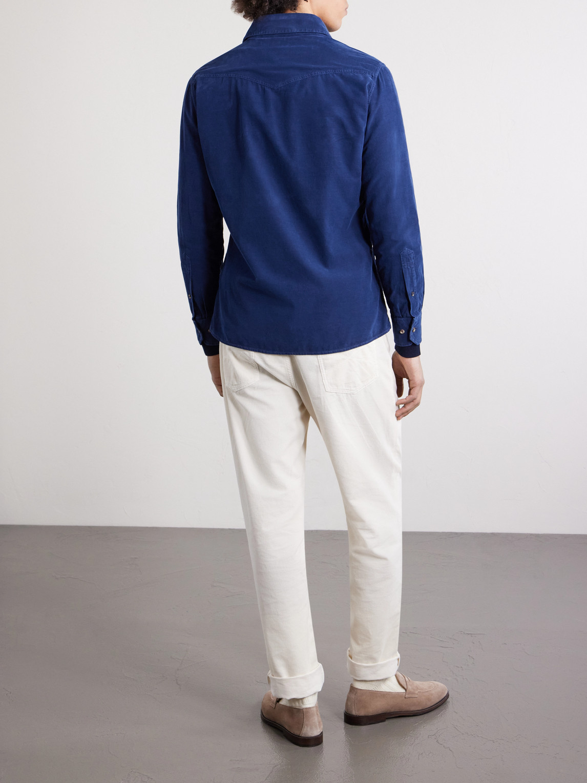 Cutaway-Collar Cotton-Corduroy Western Shirt