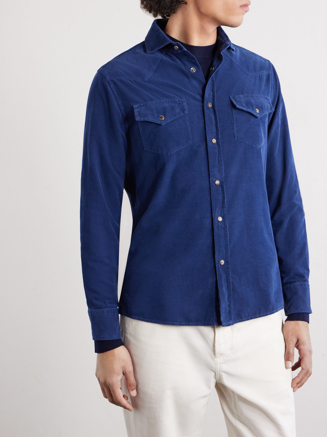 Cutaway-Collar Cotton-Corduroy Western Shirt