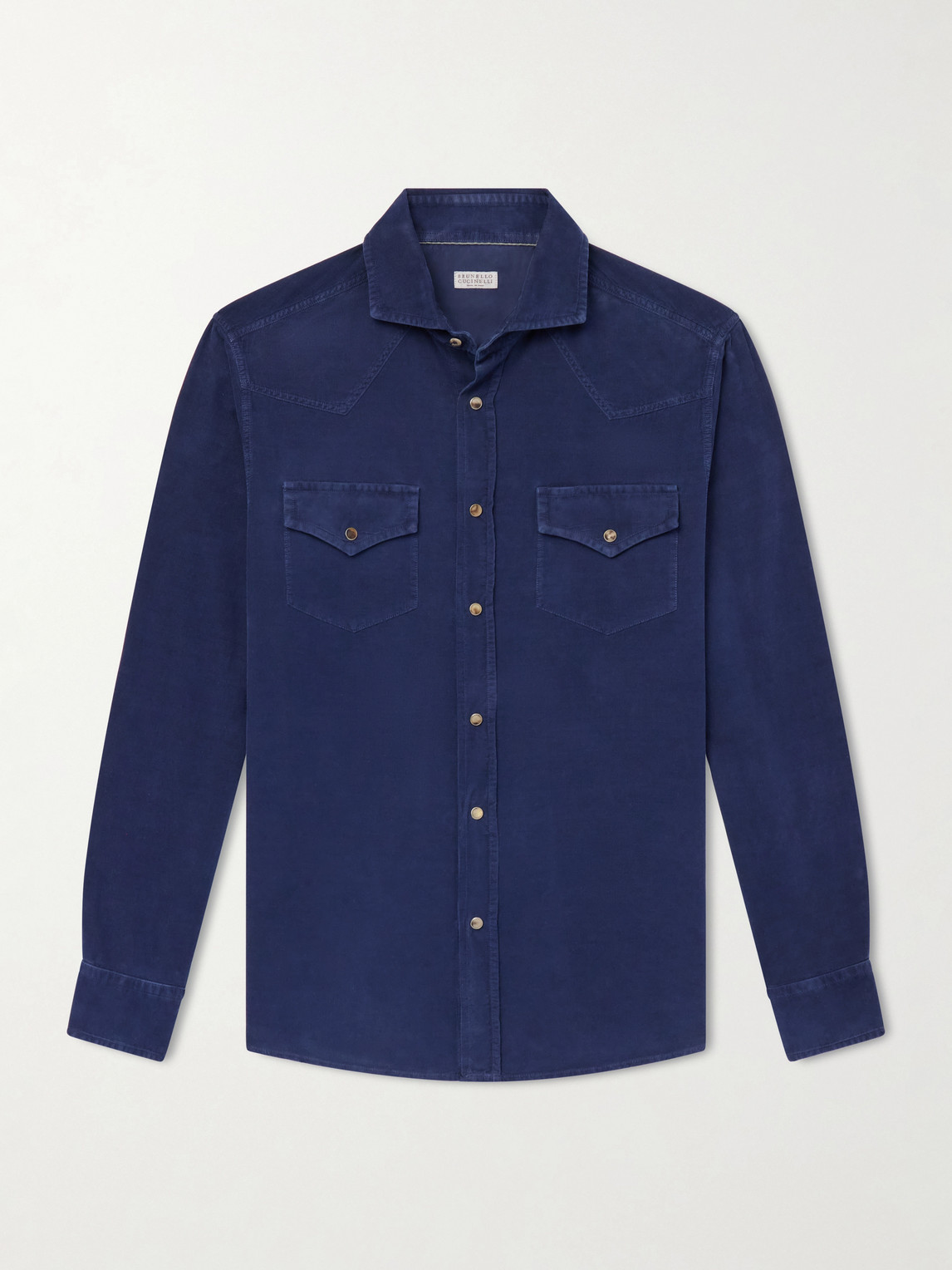 Brunello Cucinelli Cutaway-Collar Cotton-Corduroy Western Shirt - Men