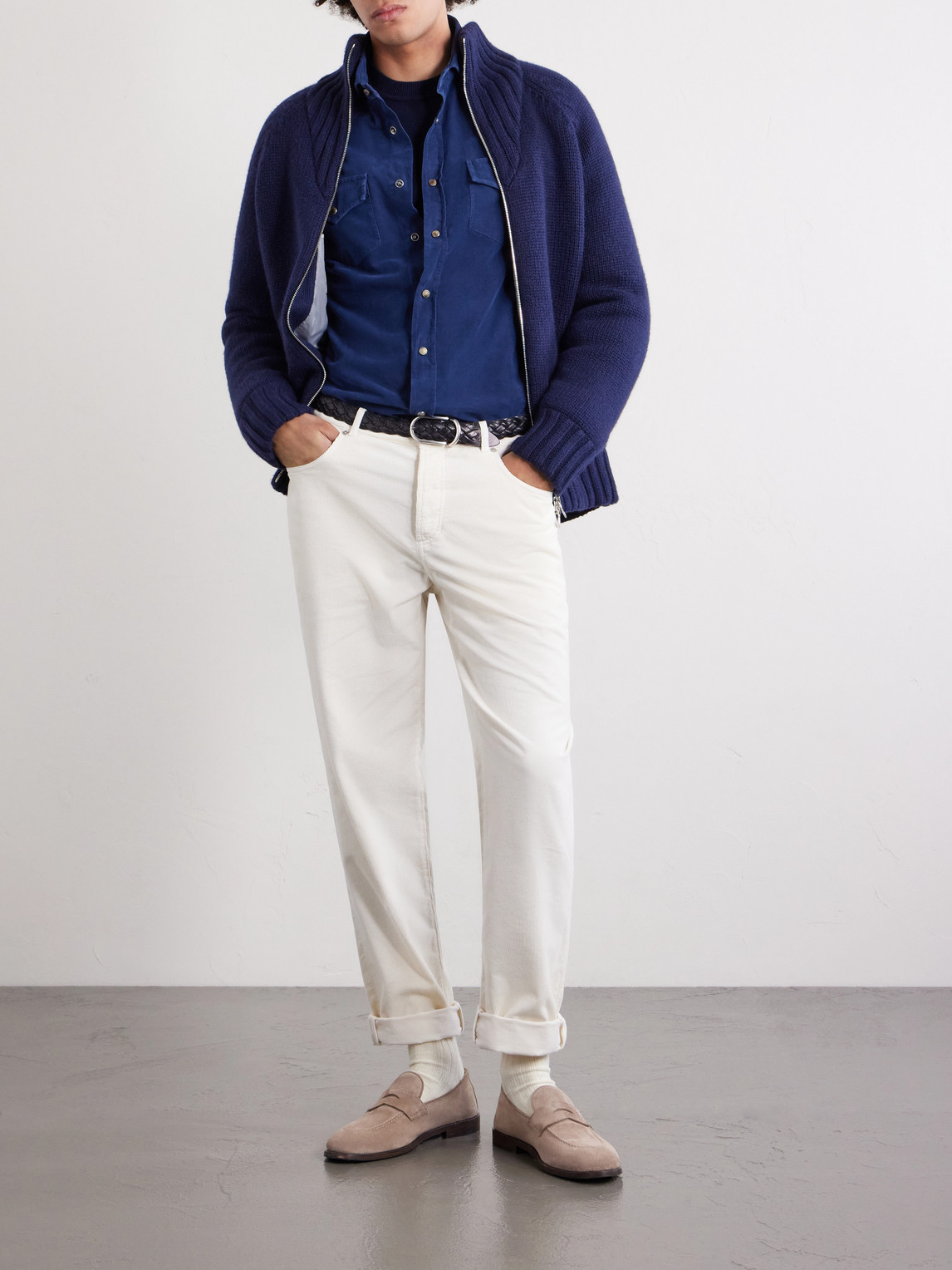 Cutaway-Collar Cotton-Corduroy Western Shirt
