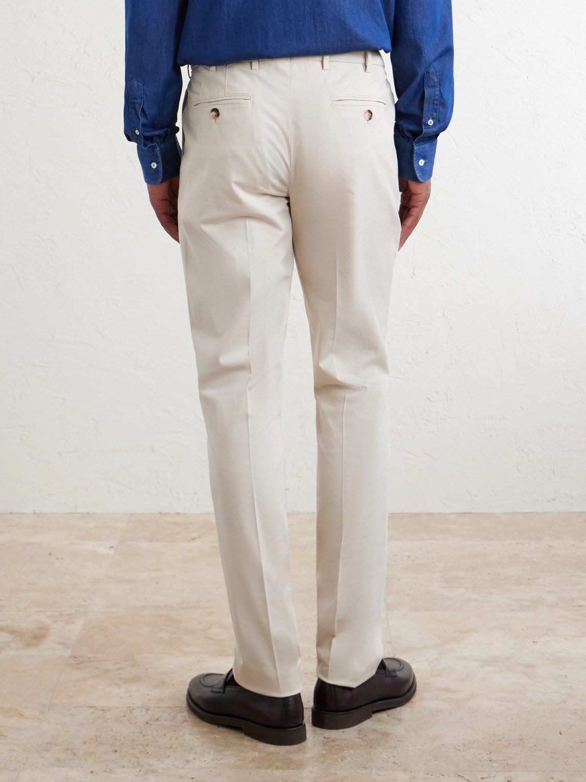 Straight-Leg Cotton-Blend Trousers Slim-Fit
