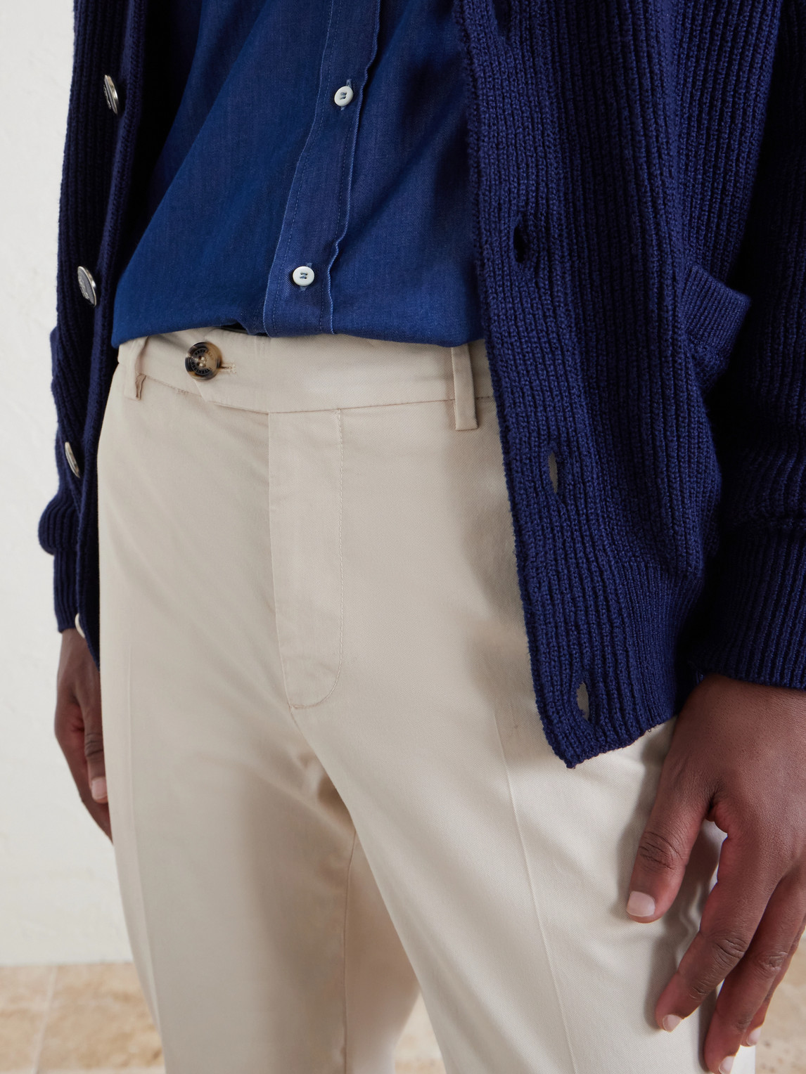 Straight-Leg Cotton-Blend Trousers Slim-Fit