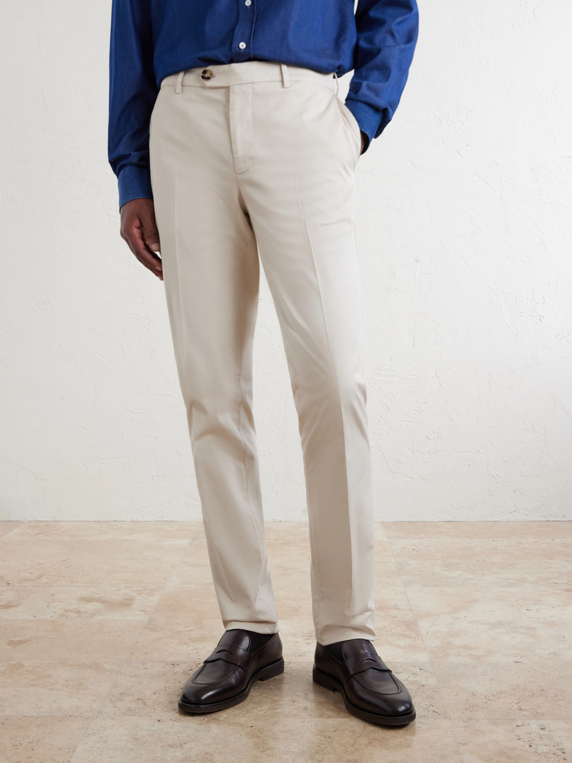 Straight-Leg Cotton-Blend Trousers Slim-Fit