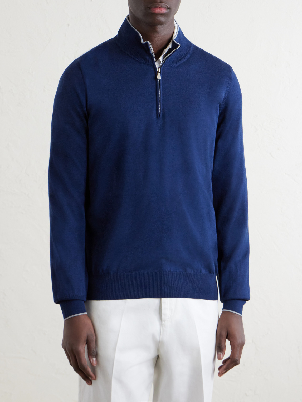 Cotton And Cashmere-Blend Half-Zip Sweater
