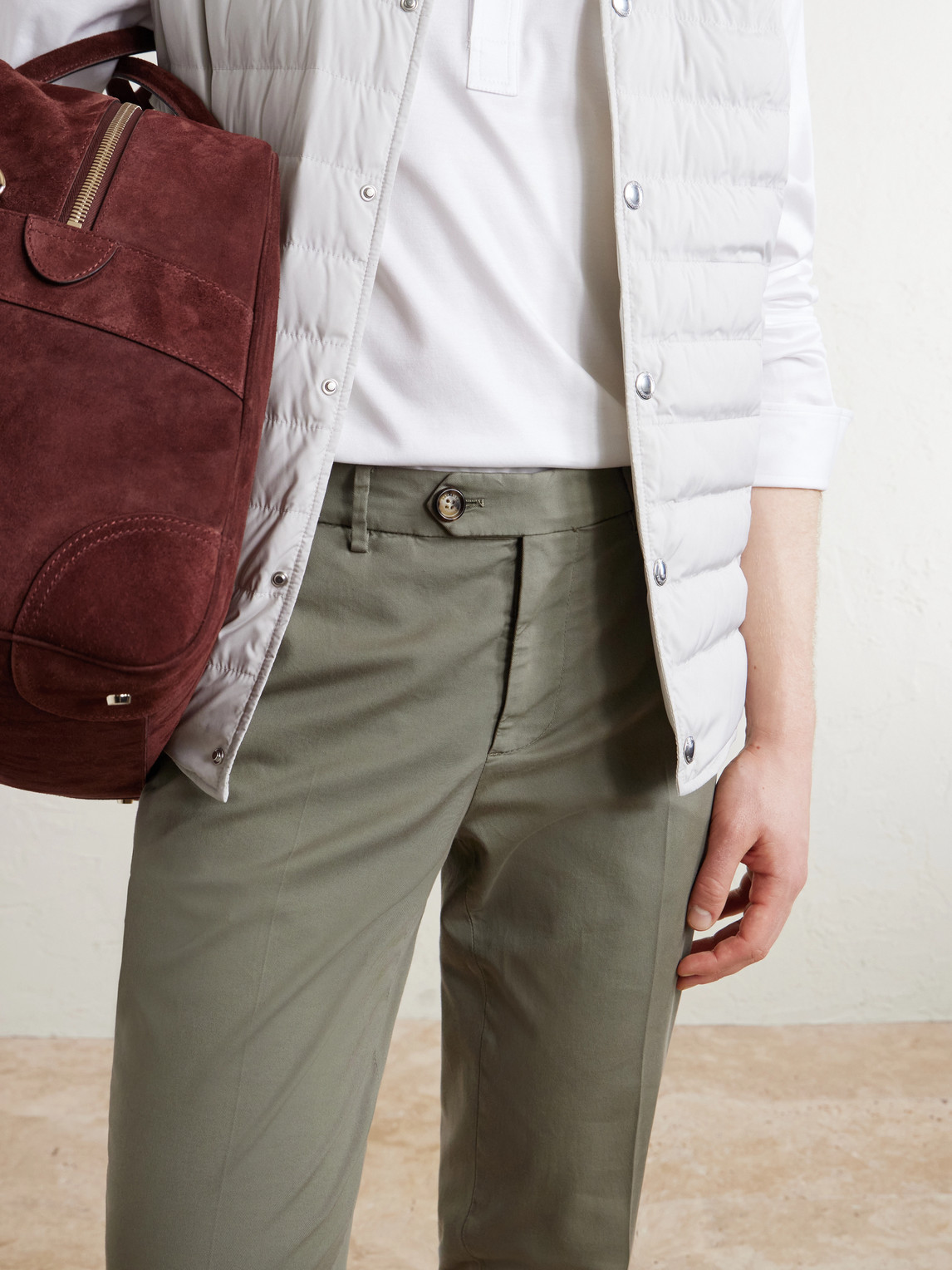 Straight-Leg Stretch-Cotton Twill Trousers Slim-Fit