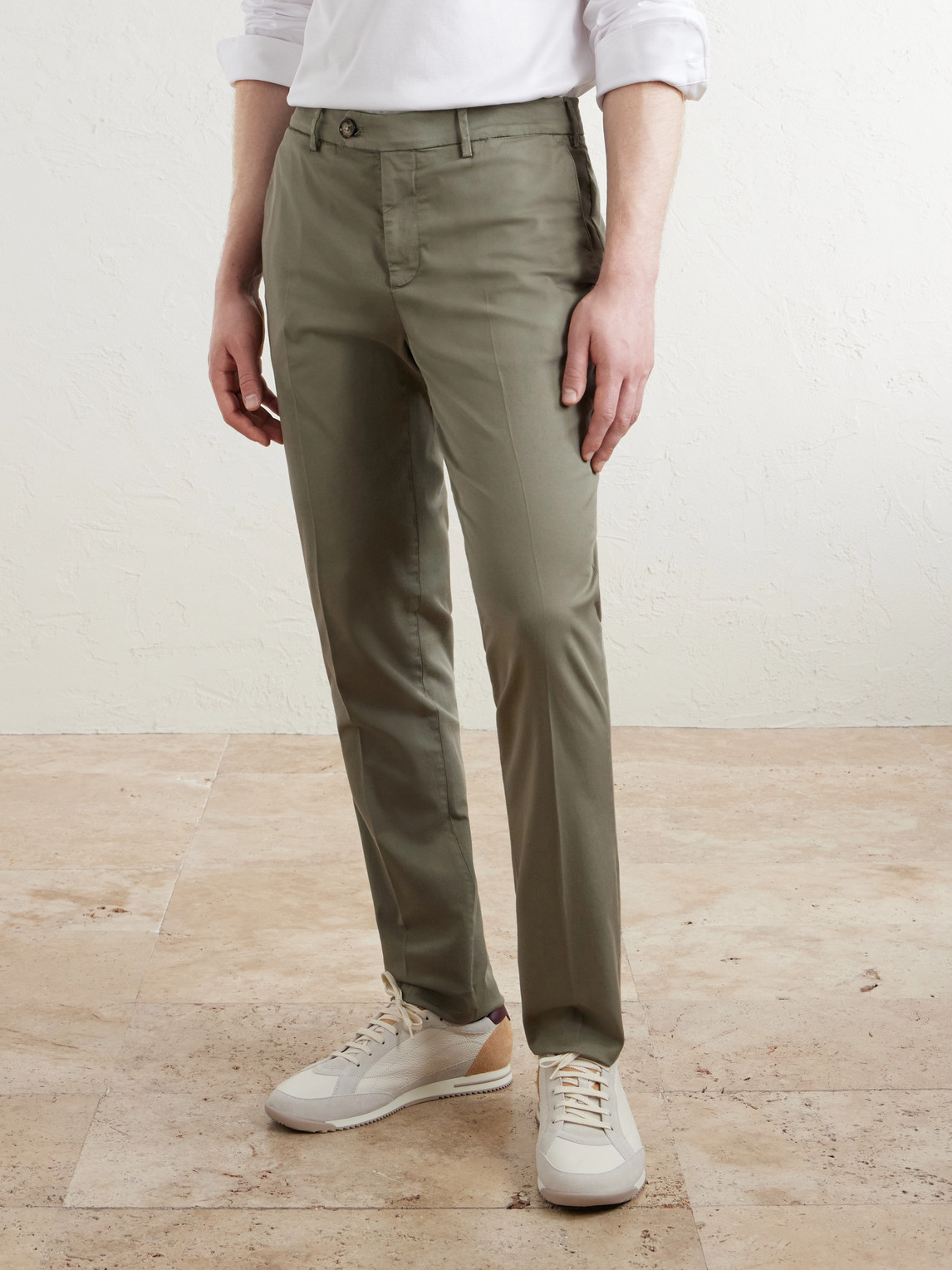 Straight-Leg Stretch-Cotton Twill Trousers Slim-Fit