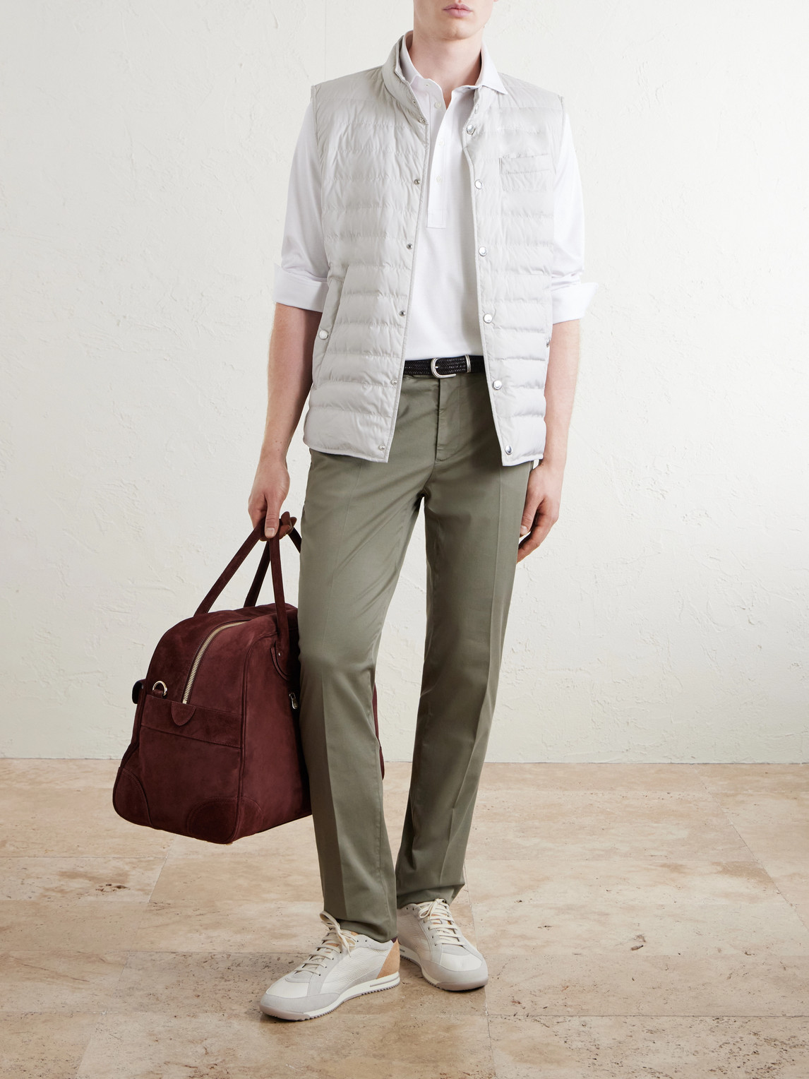 Straight-Leg Stretch-Cotton Twill Trousers Slim-Fit