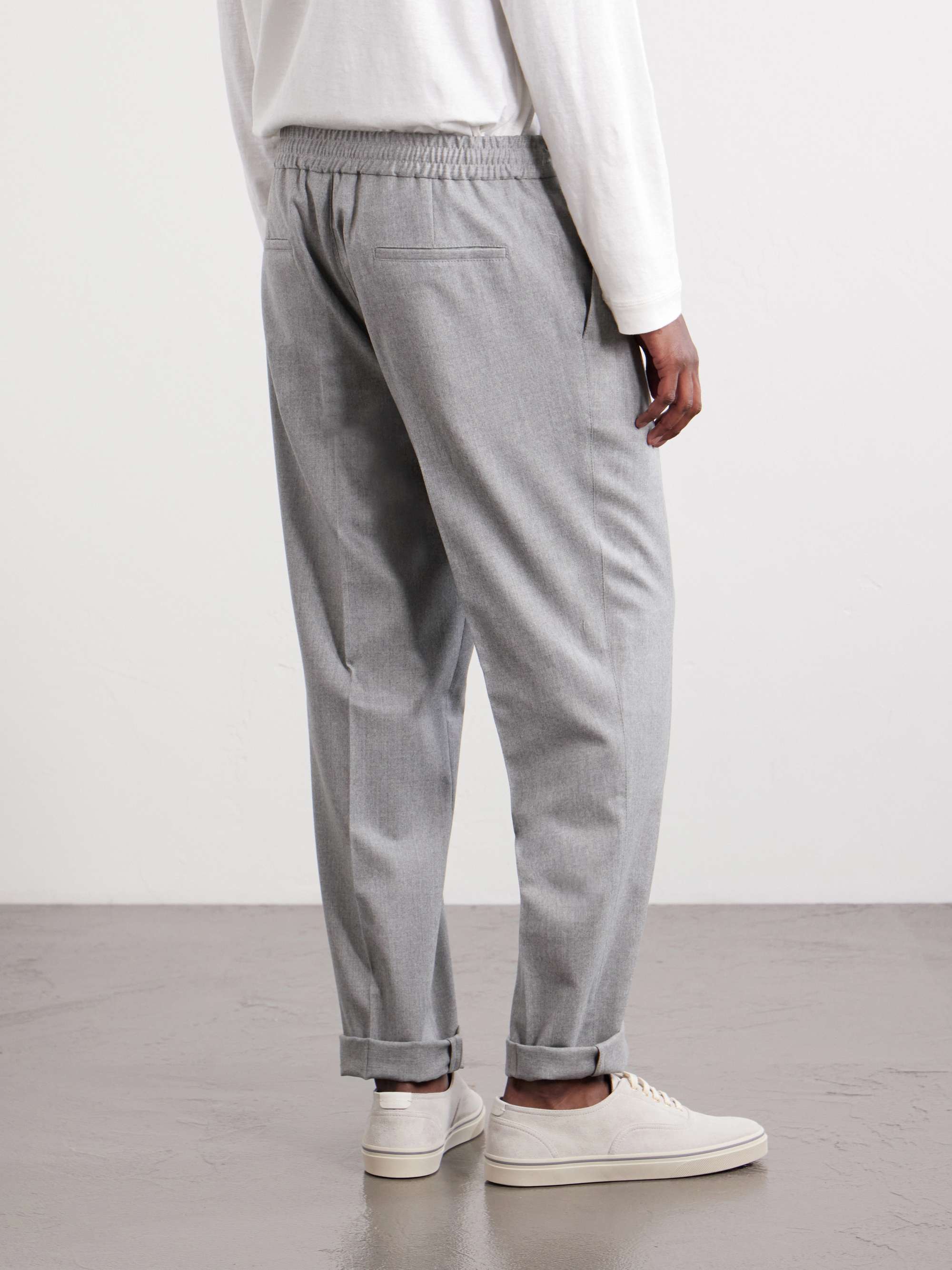 BRUNELLO CUCINELLI Tapered Pleated Virgin Wool-Flannel Drawstring